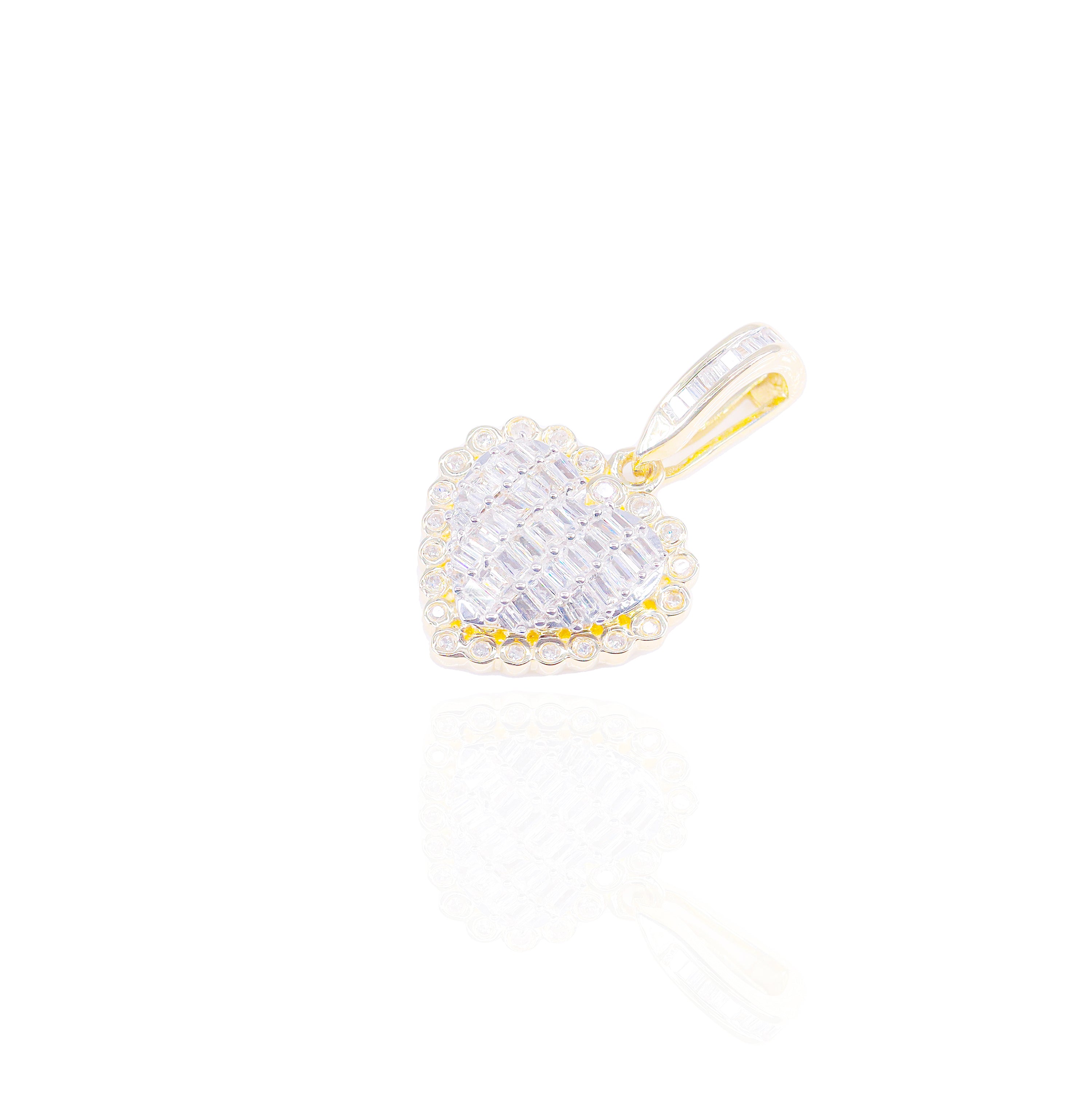 Bubbly Baguette Heart Diamond Pendant (Small-Size)
