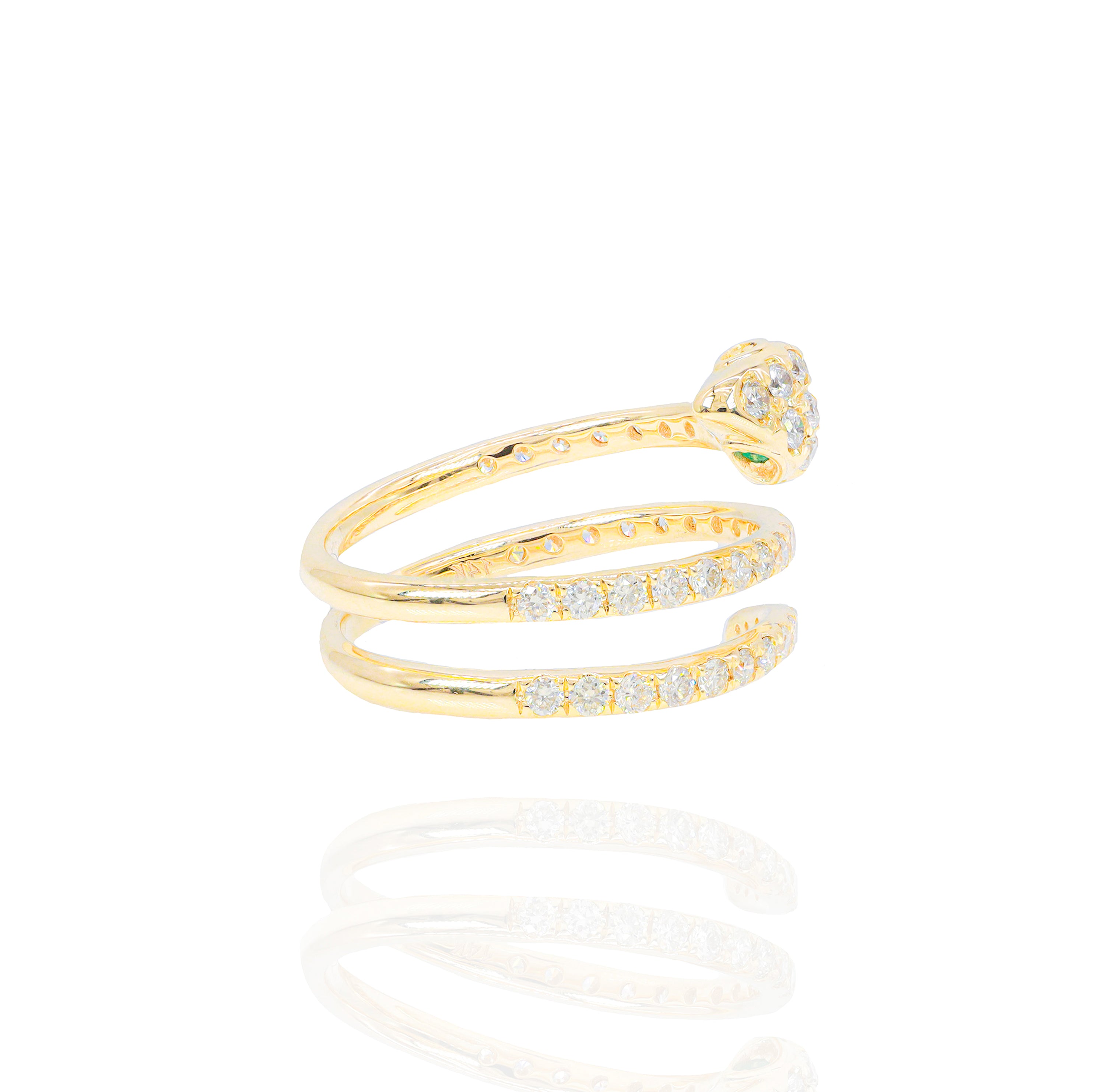 Diamond Snake Ring With Emerald Eyes