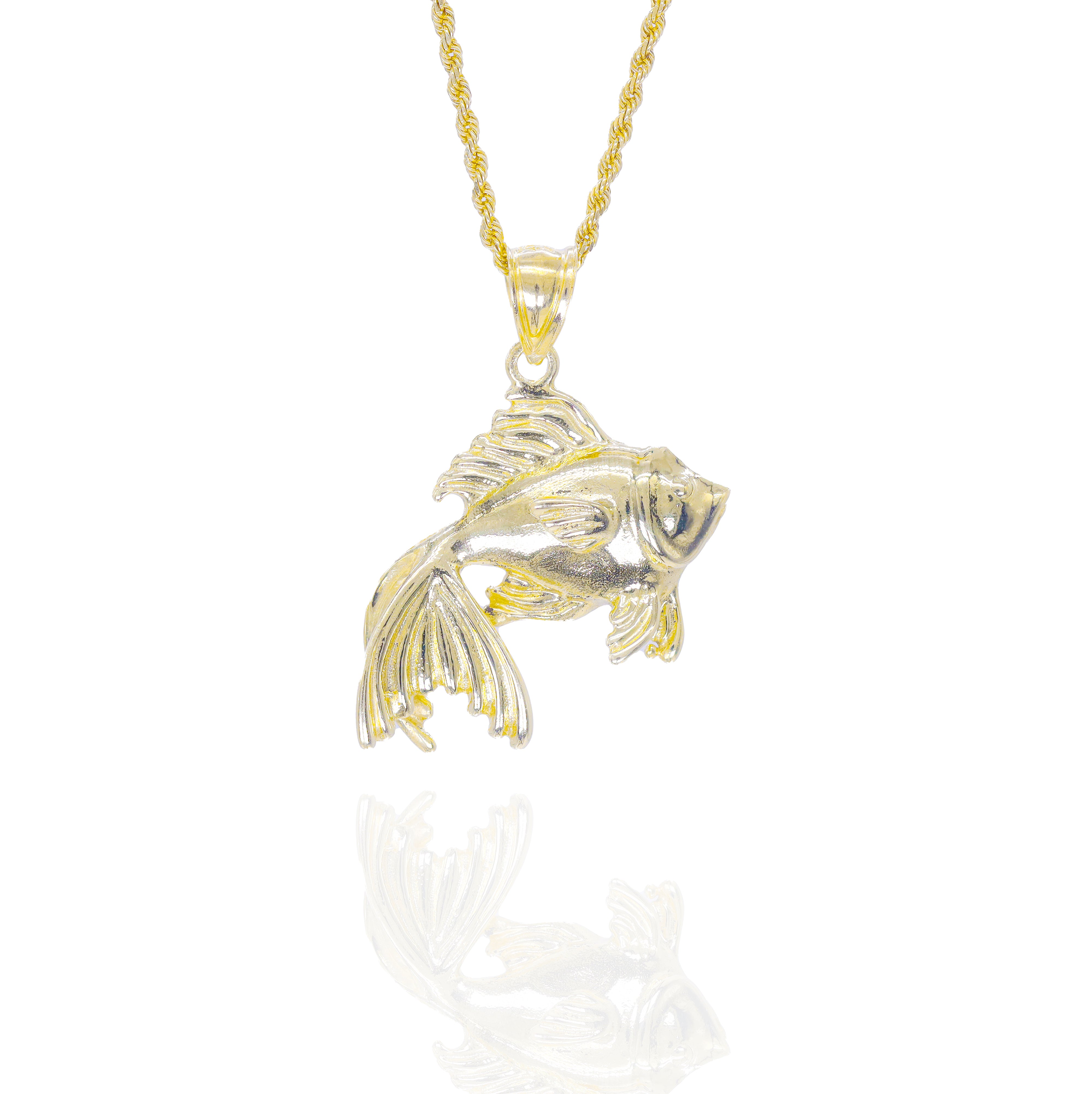 solid Gold fish pendant on a gold chain