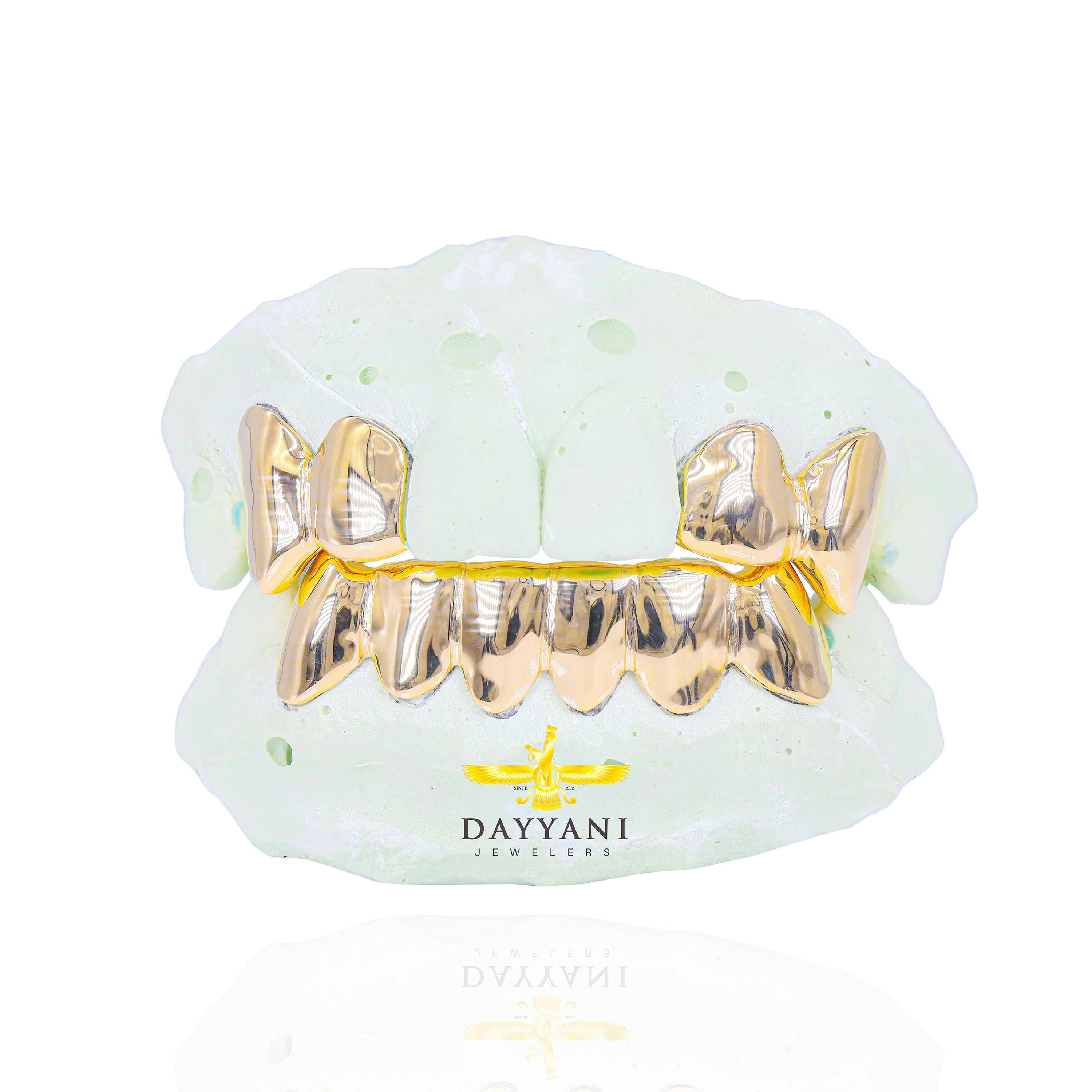 Custom 4 Teeth Fangs Top on 6 Teeth Bottom Gold Grillz