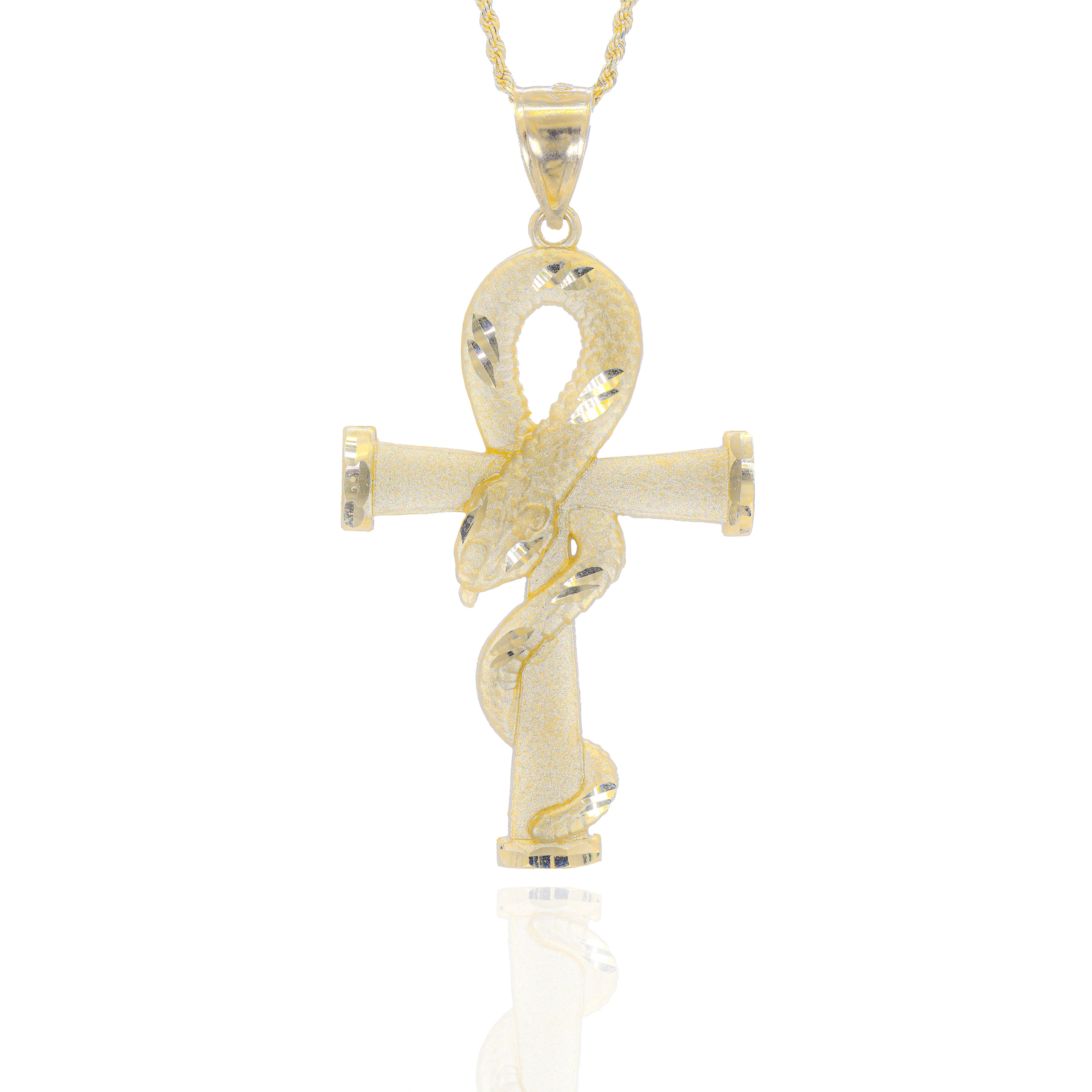 Solid Gold Snake Ankh Pendant