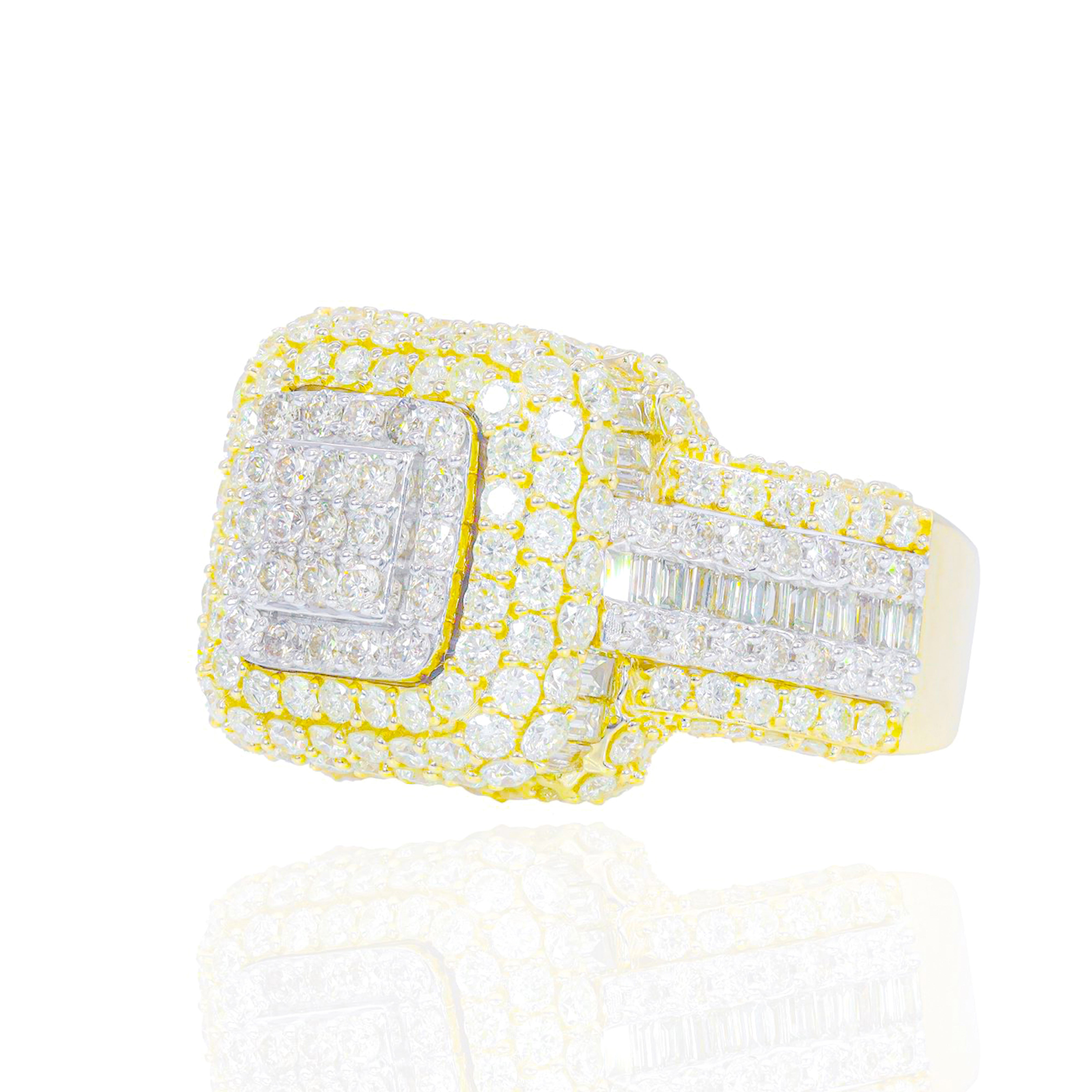 Layered Wrapped Baguette and Round Diamond Square Ring