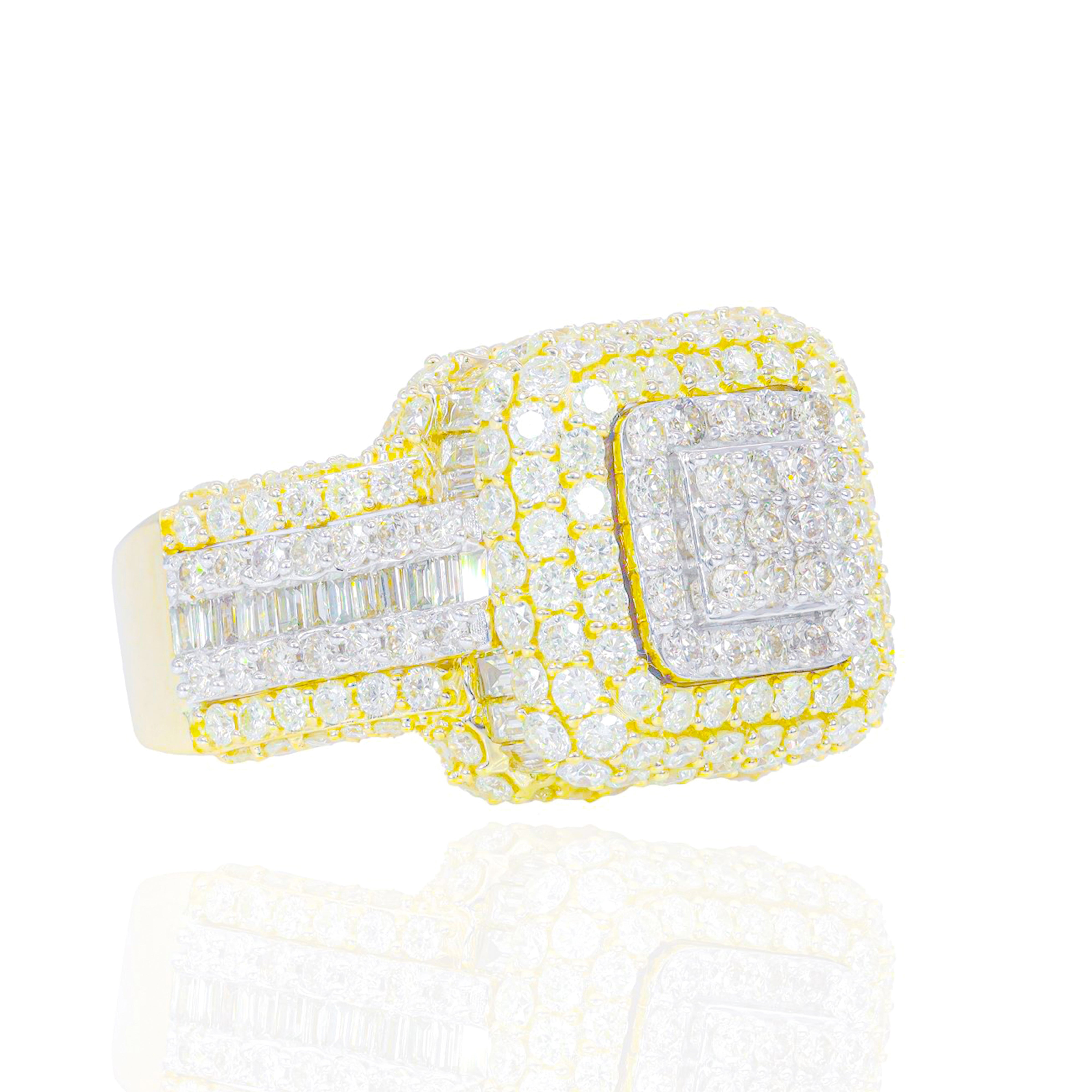 Layered Wrapped Baguette and Round Diamond Square Ring