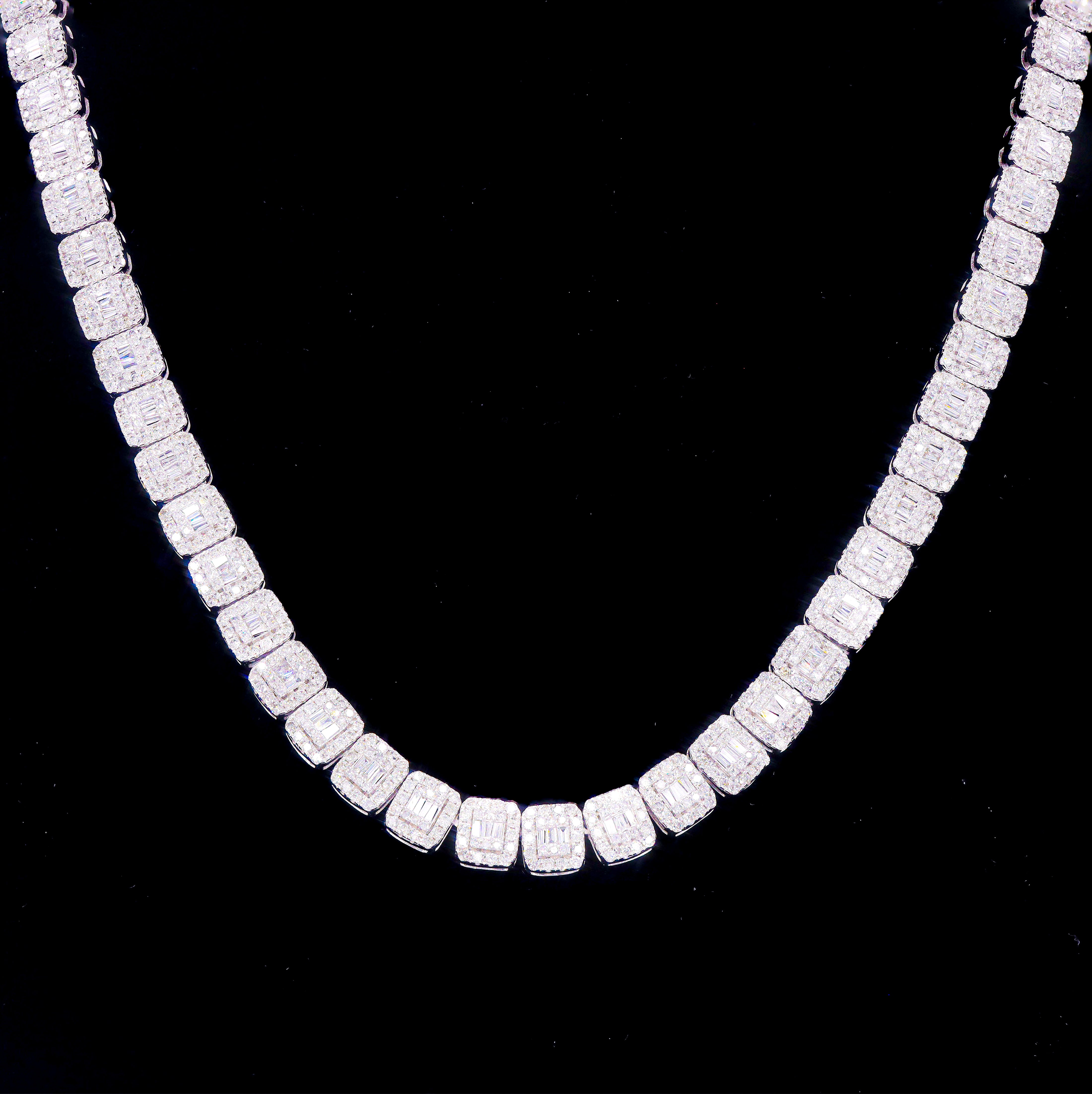 Square Link Baguette & Round Diamond Diamond Chain