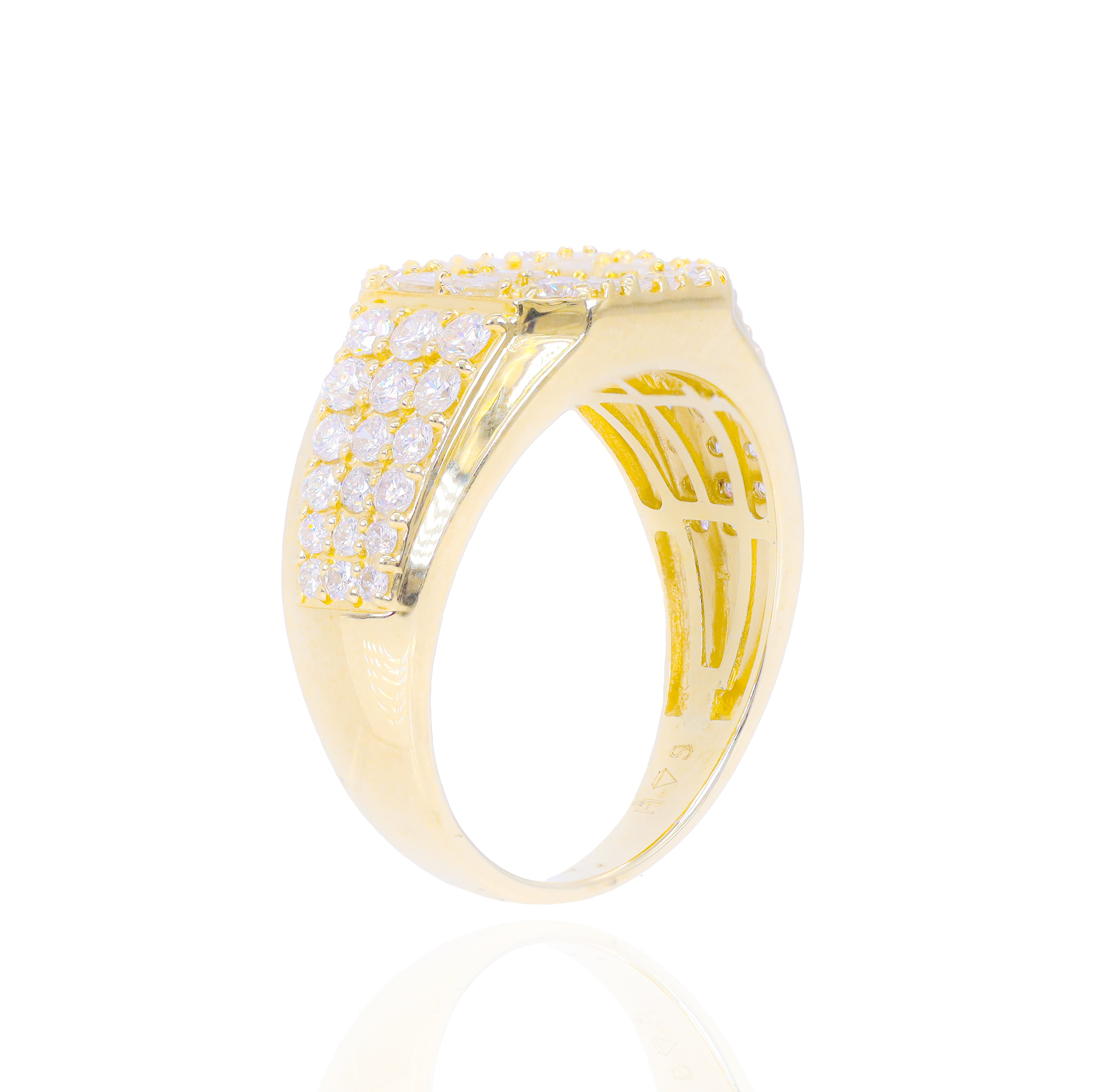 Square Shaped Baguette and Round Cluster Diamond Ring