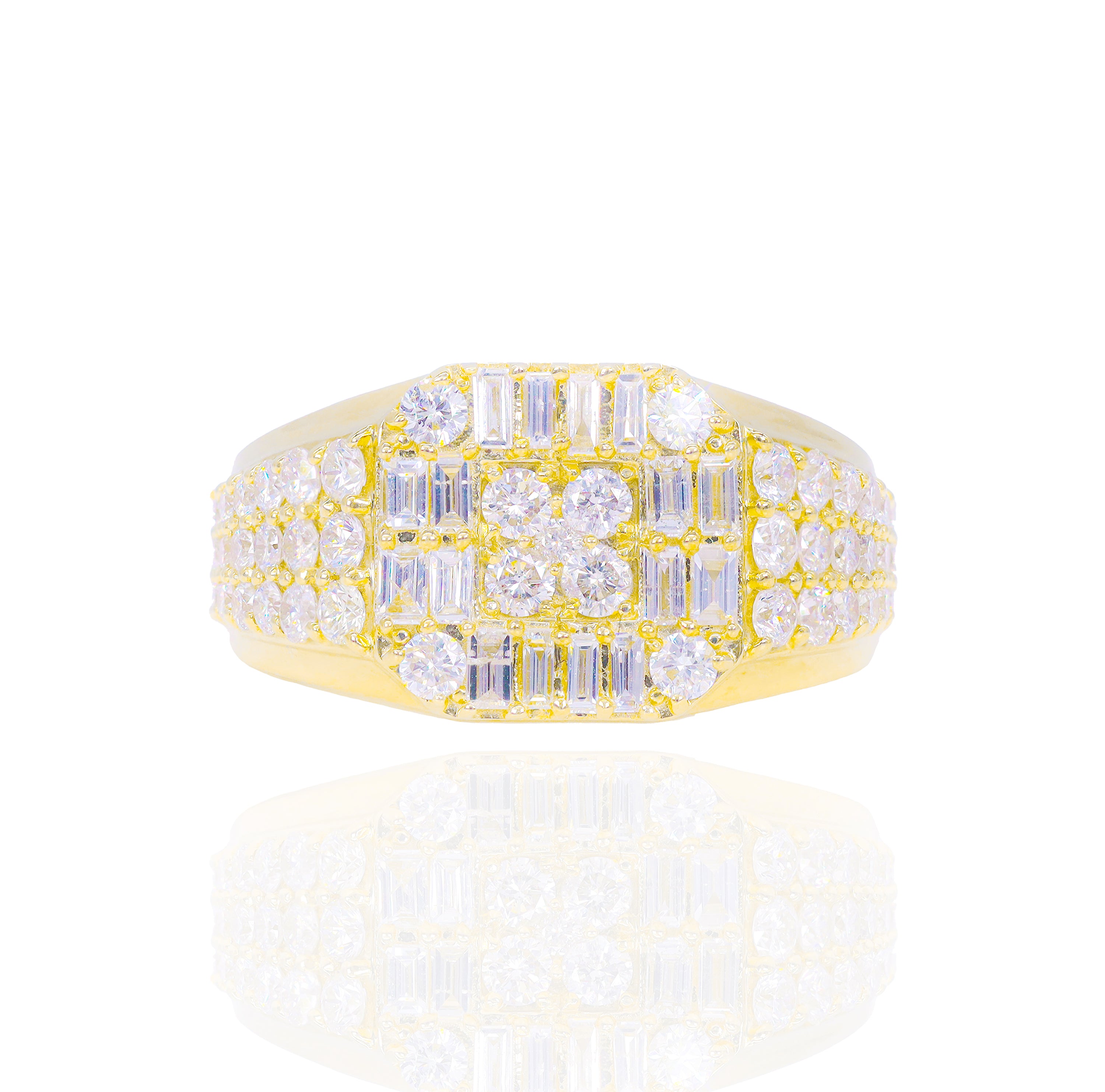Square Shaped Baguette and Round Cluster Diamond Ring