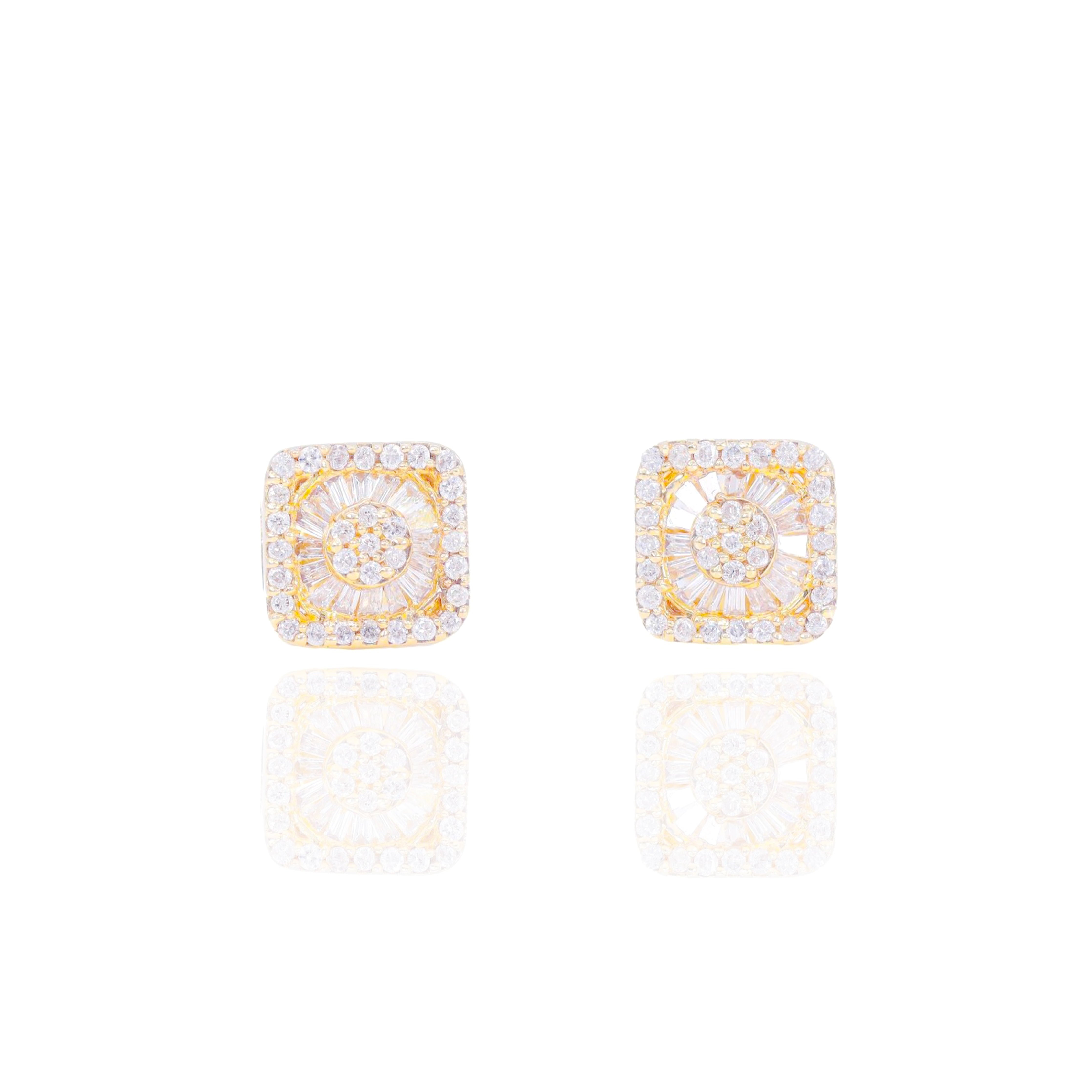 Square Baguette & Round Diamond Cluster Earrings