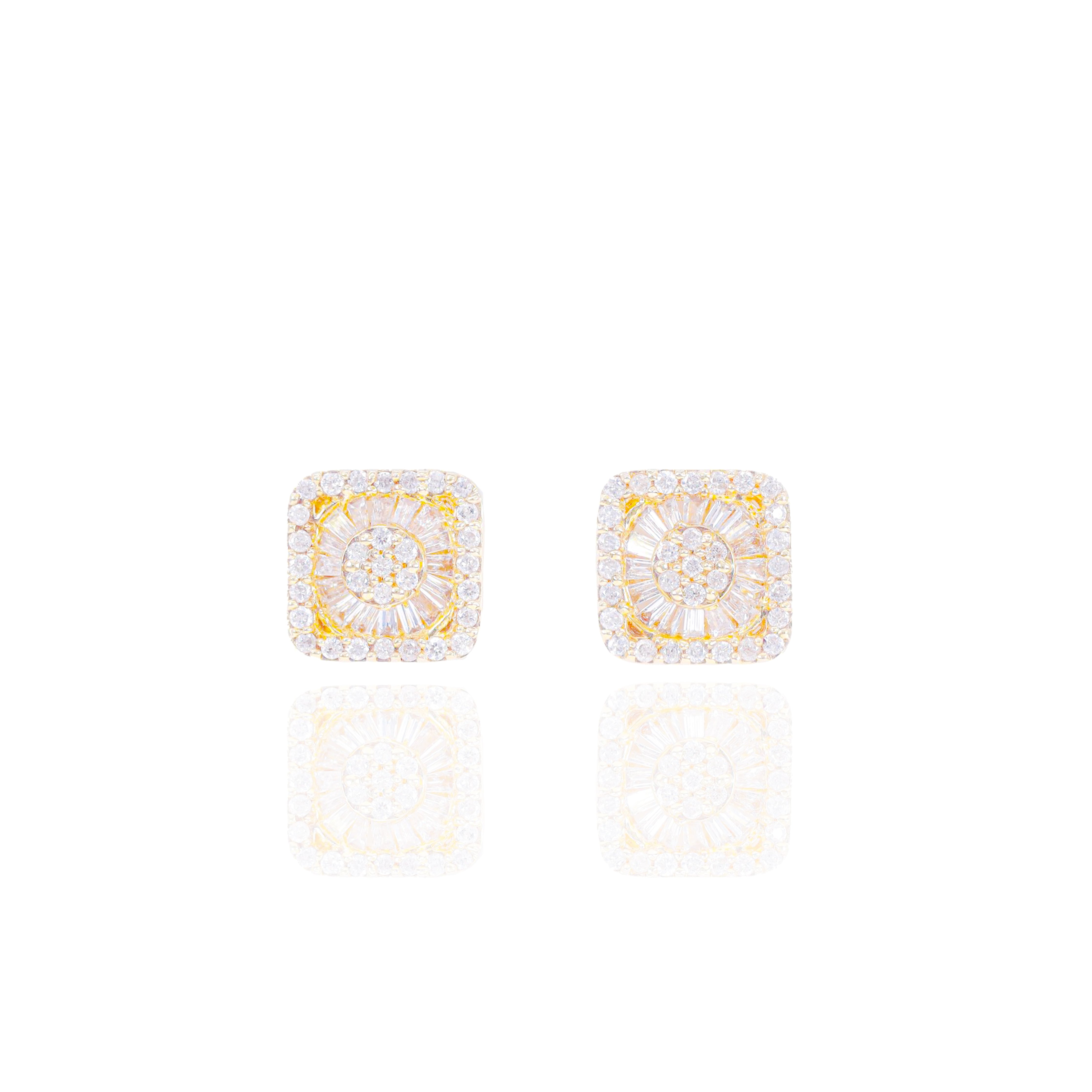 Square Baguette & Round Diamond Cluster Earrings
