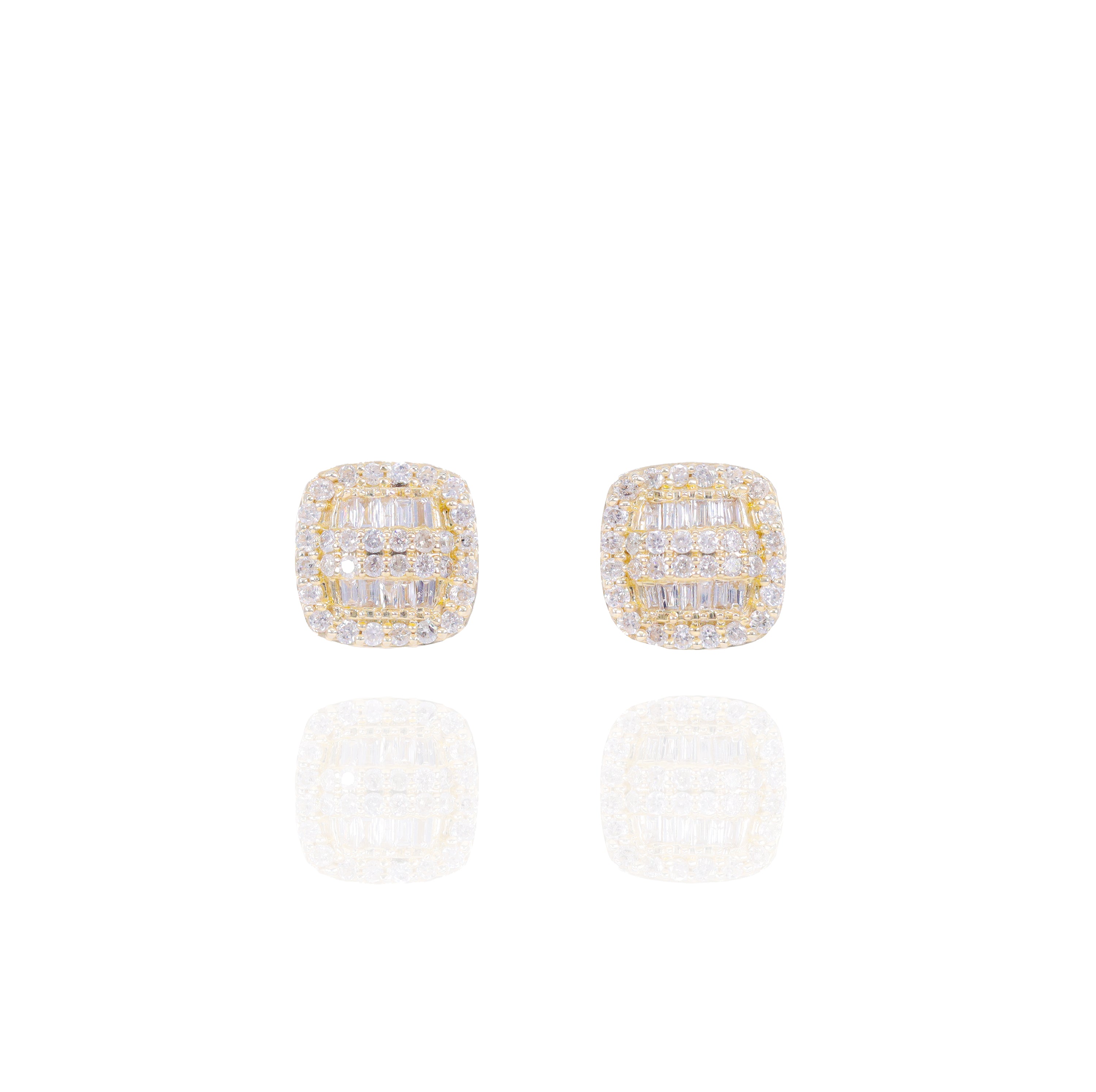Square 2 Row Baguettes and Round Diamond Earrings