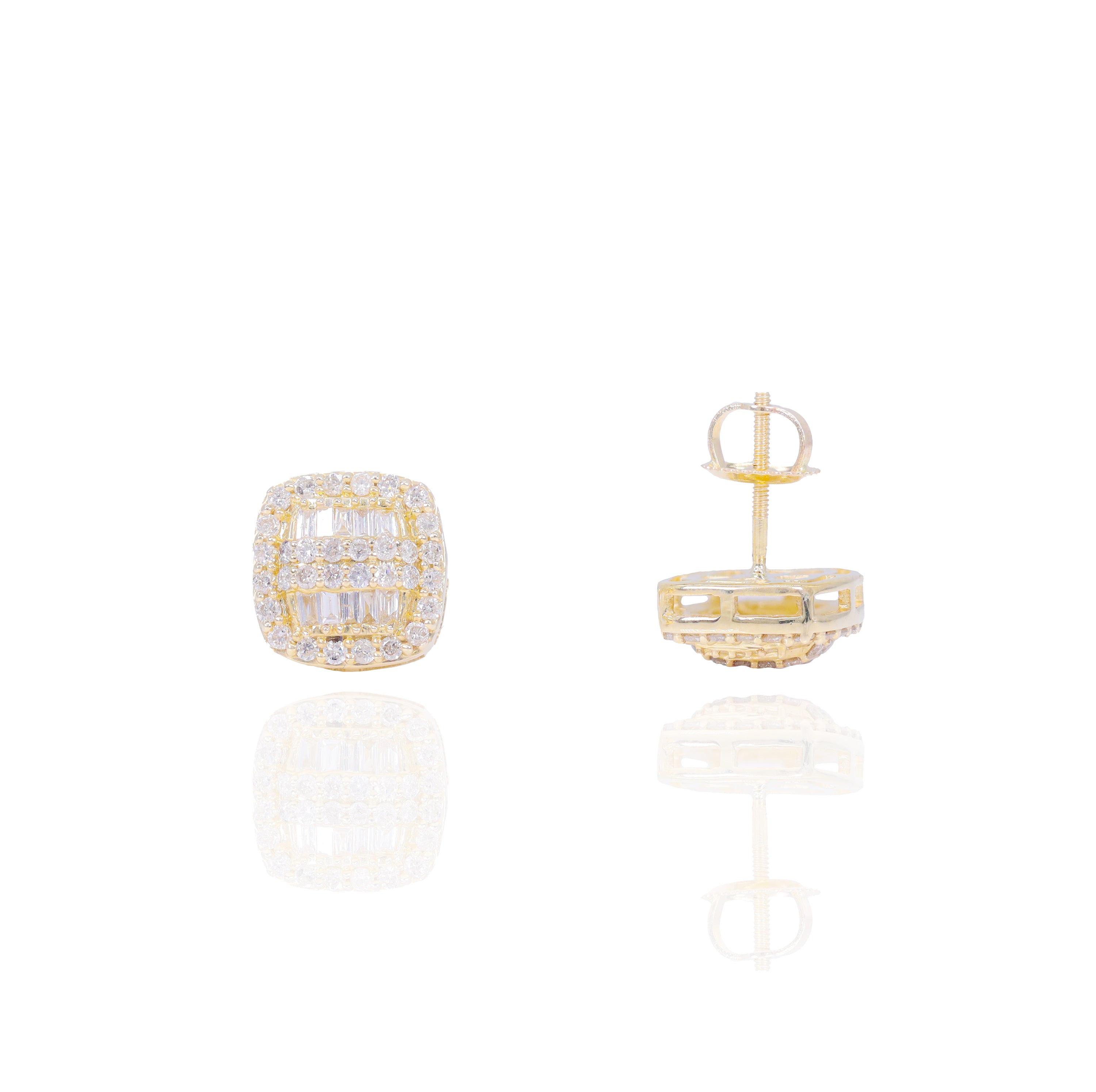 Square 2 Row Baguettes and Round Diamond Earrings