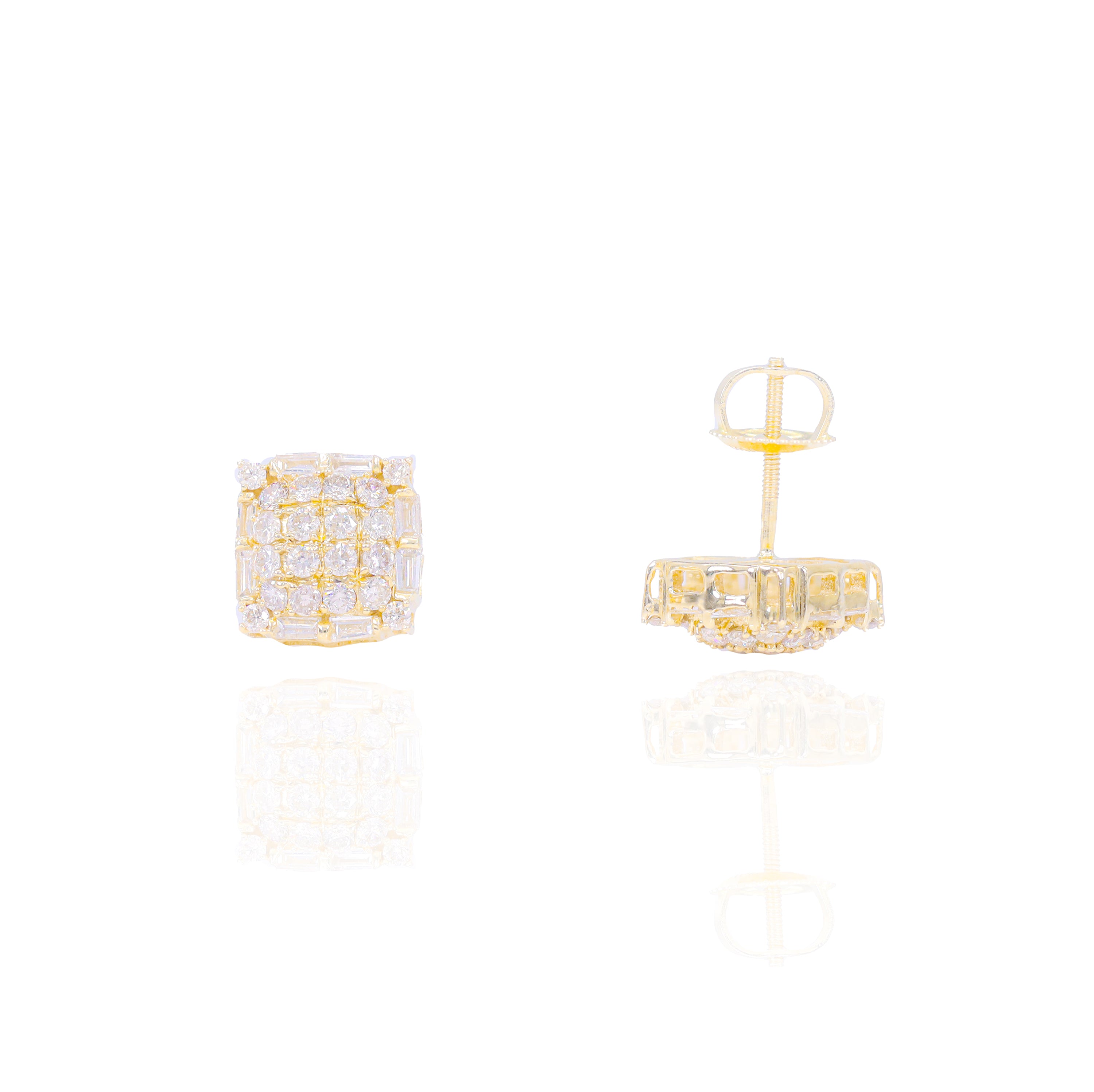 Square Shape Diamond Earrings with Baguette Sides
