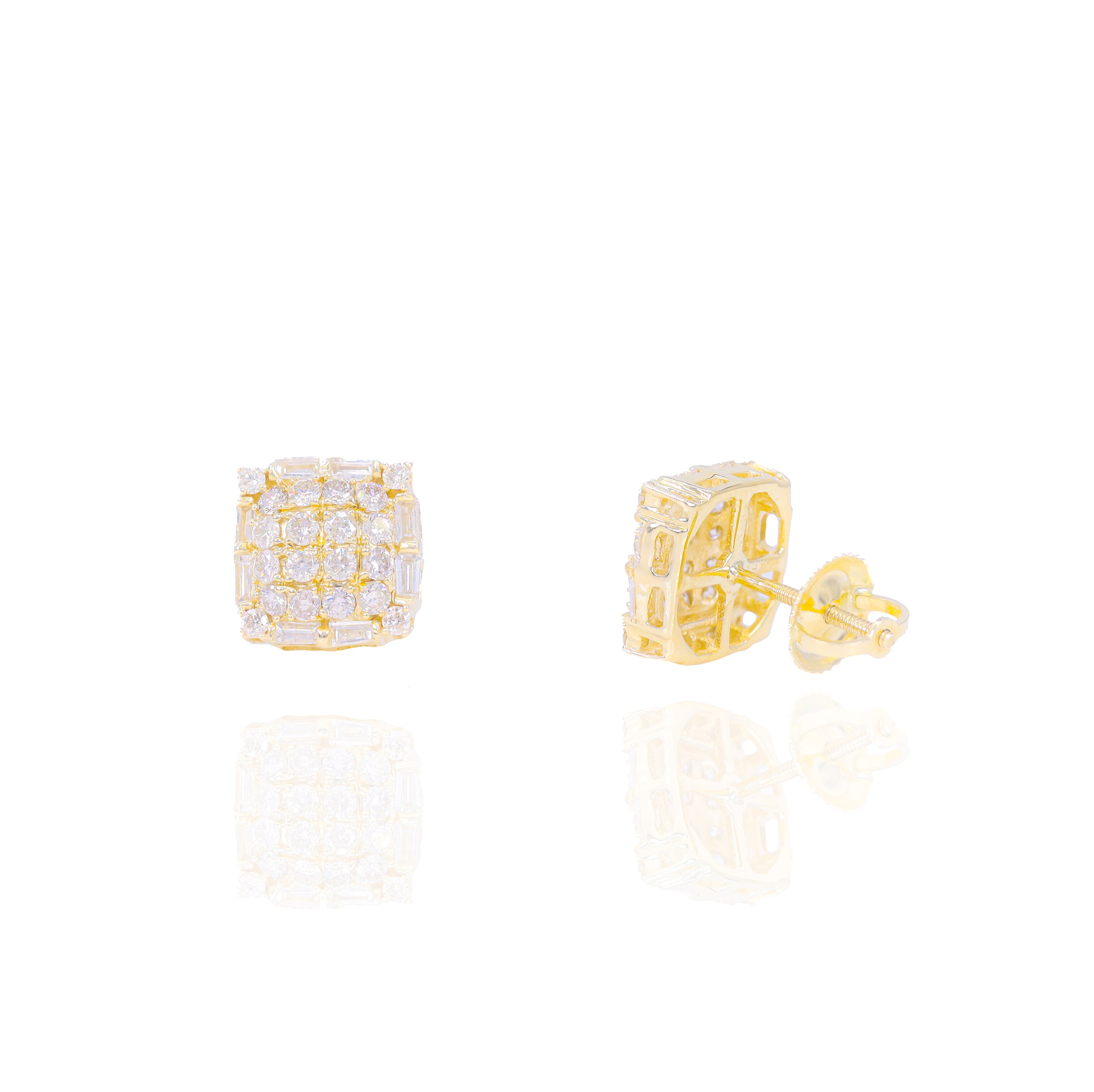 Square Shape Diamond Earrings with Baguette Sides