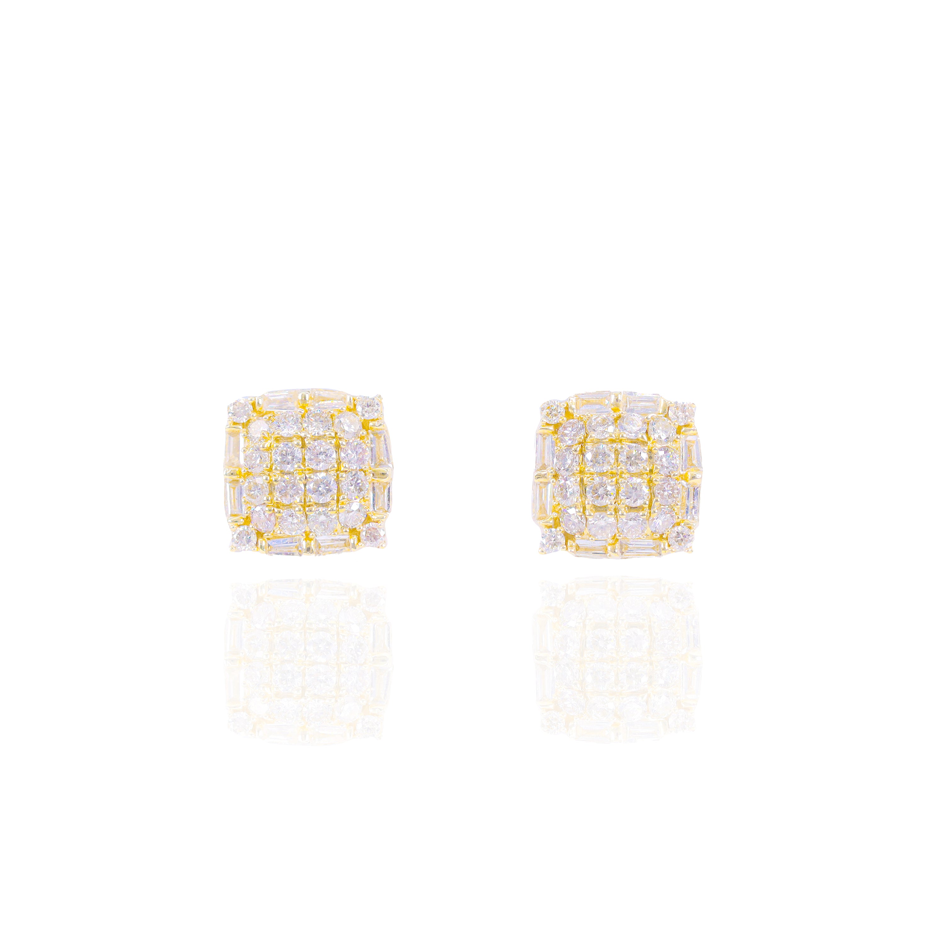 Square Shape Diamond Earrings with Baguette Sides