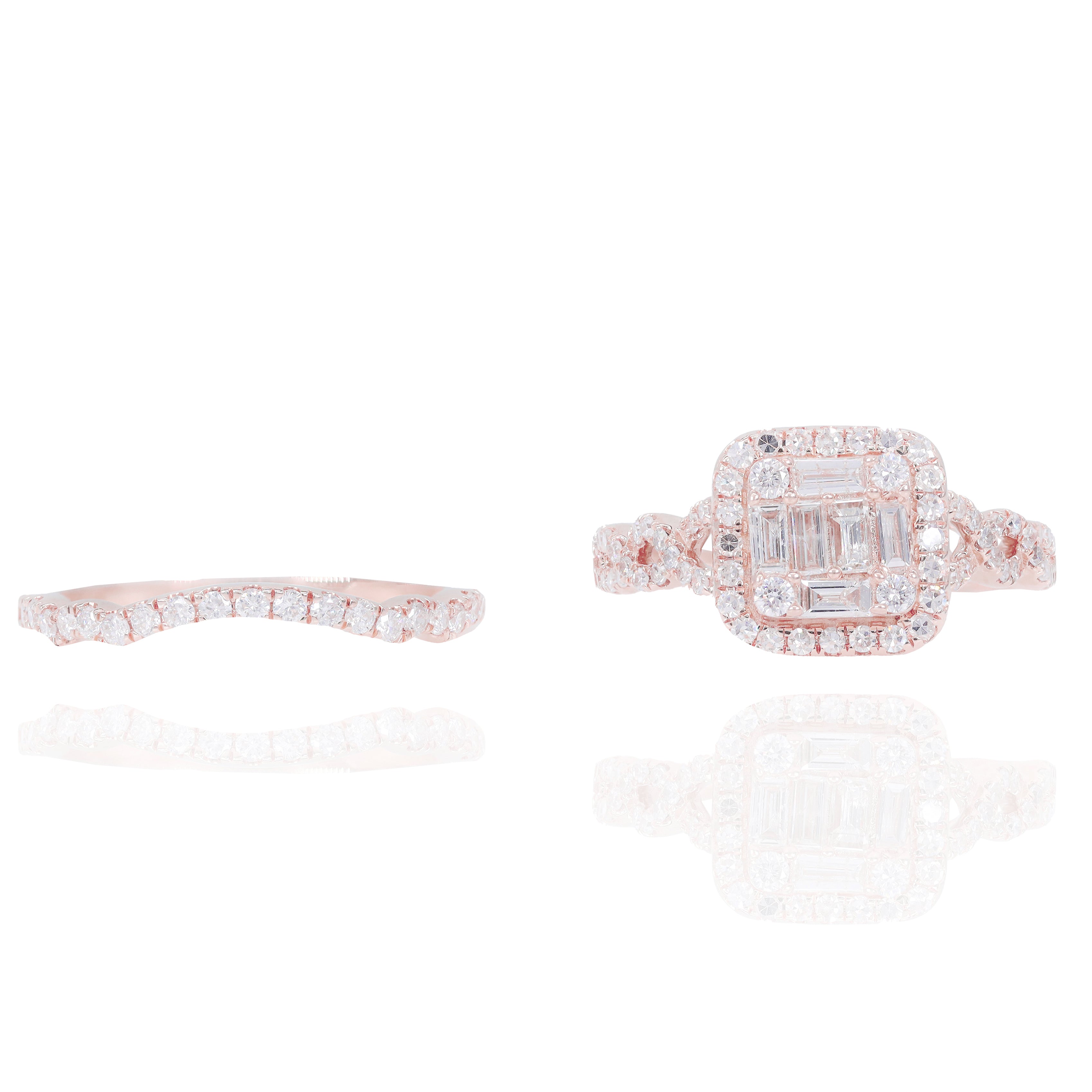 Princess Shaped Diamond Engagement Ring with Halo and Woven Shank & Band