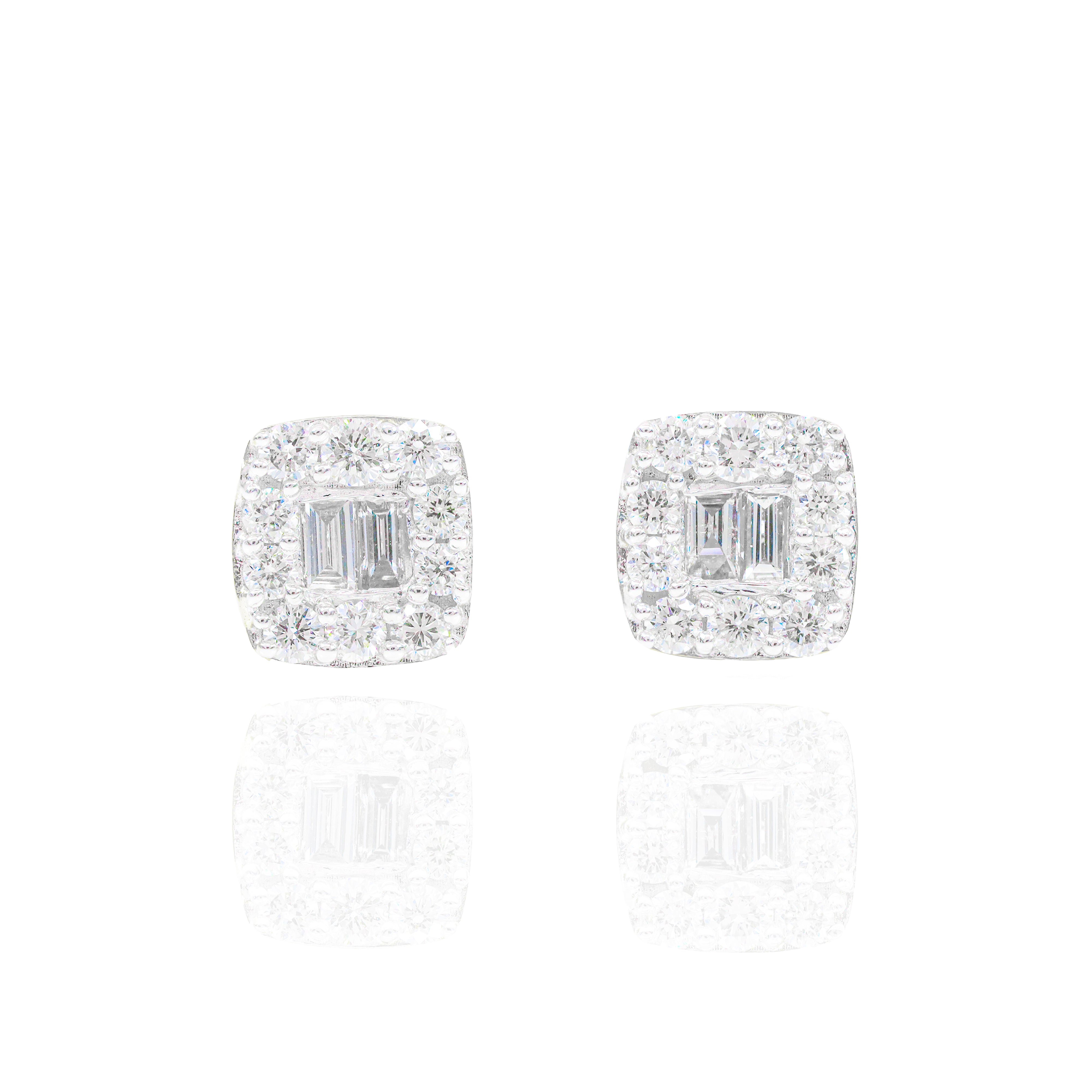 Round & Baguette Diamond Square Earrings