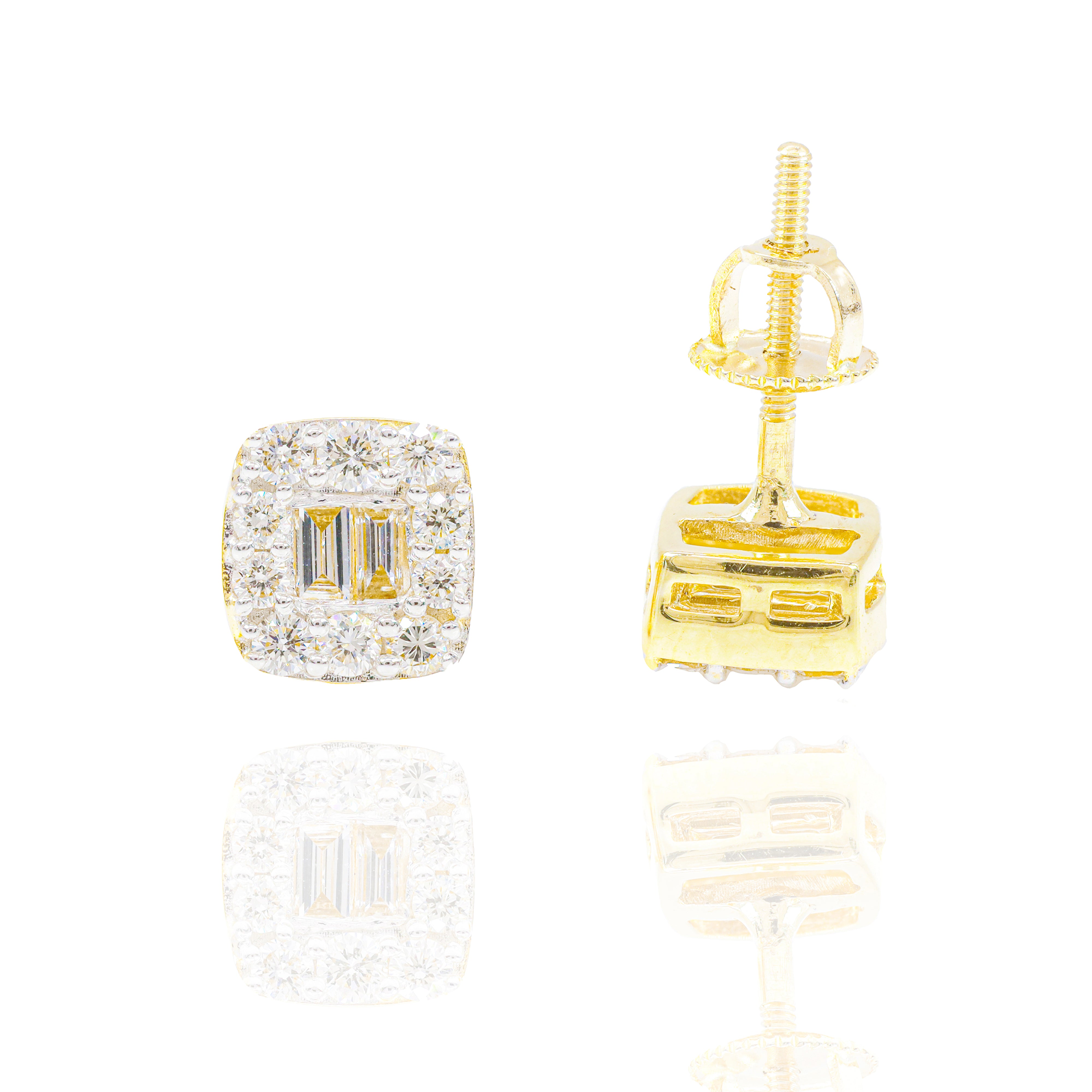 Round & Baguette Diamond Square Earrings