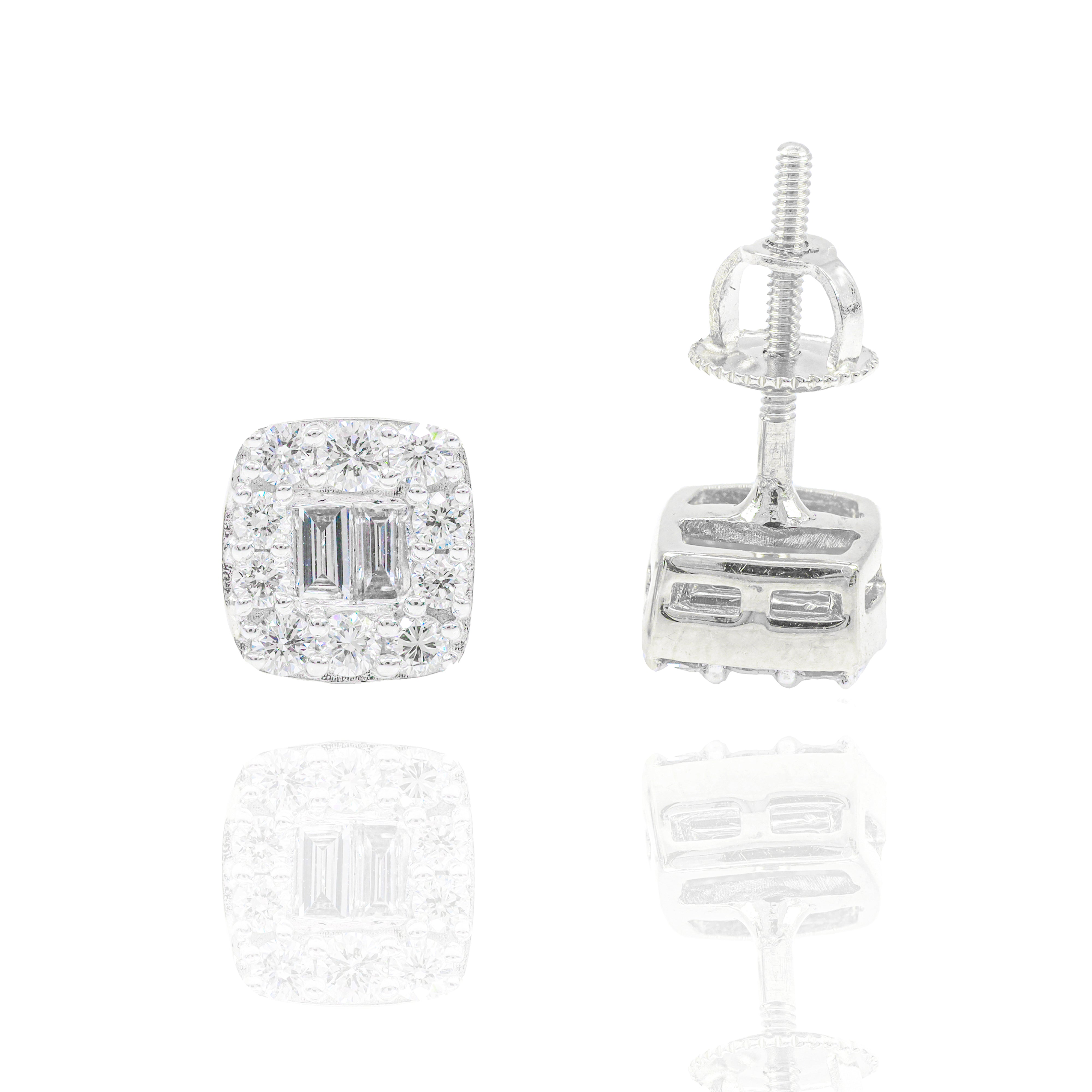 Round & Baguette Diamond Square Earrings