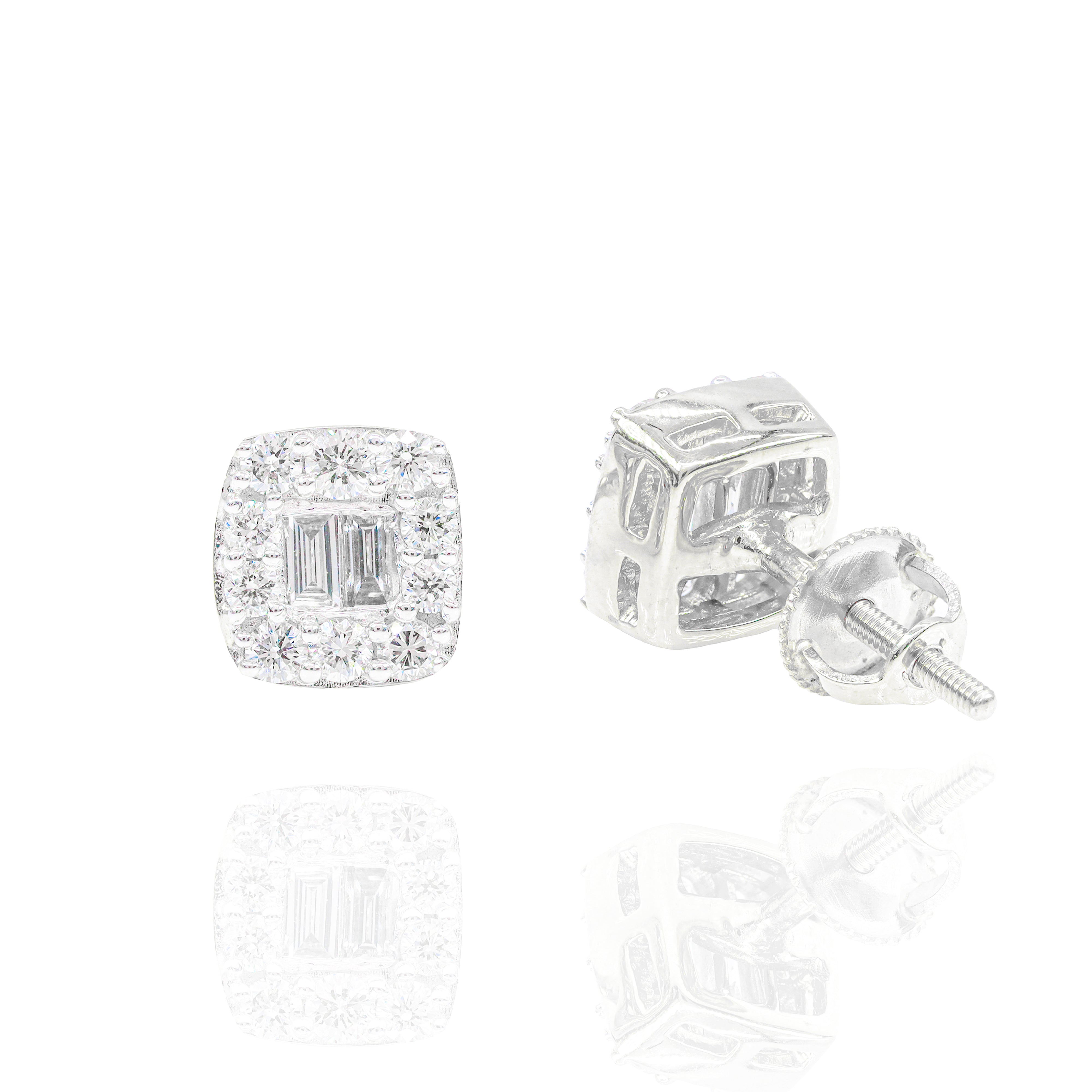 Round & Baguette Diamond Square Earrings