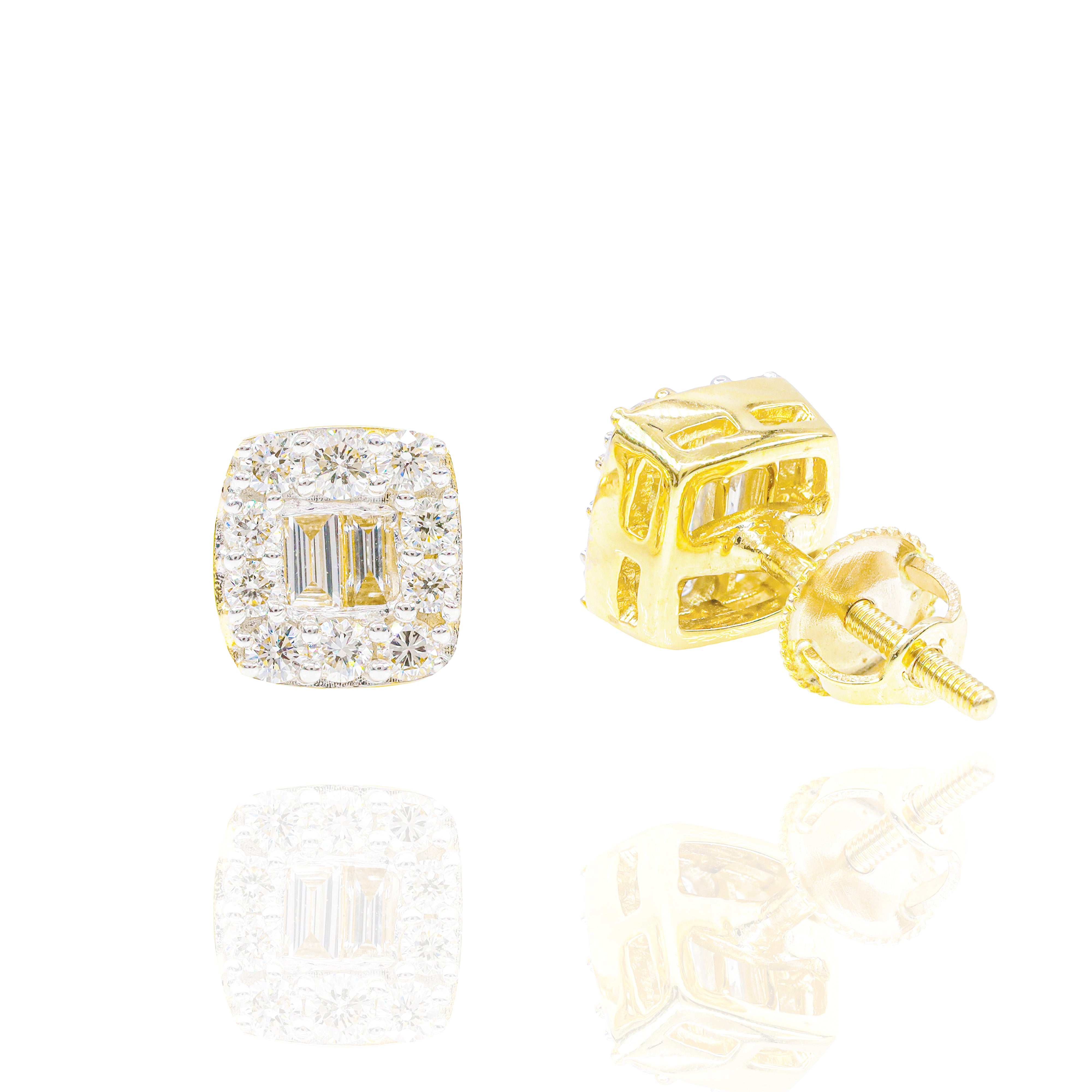 Round & Baguette Diamond Square Earrings