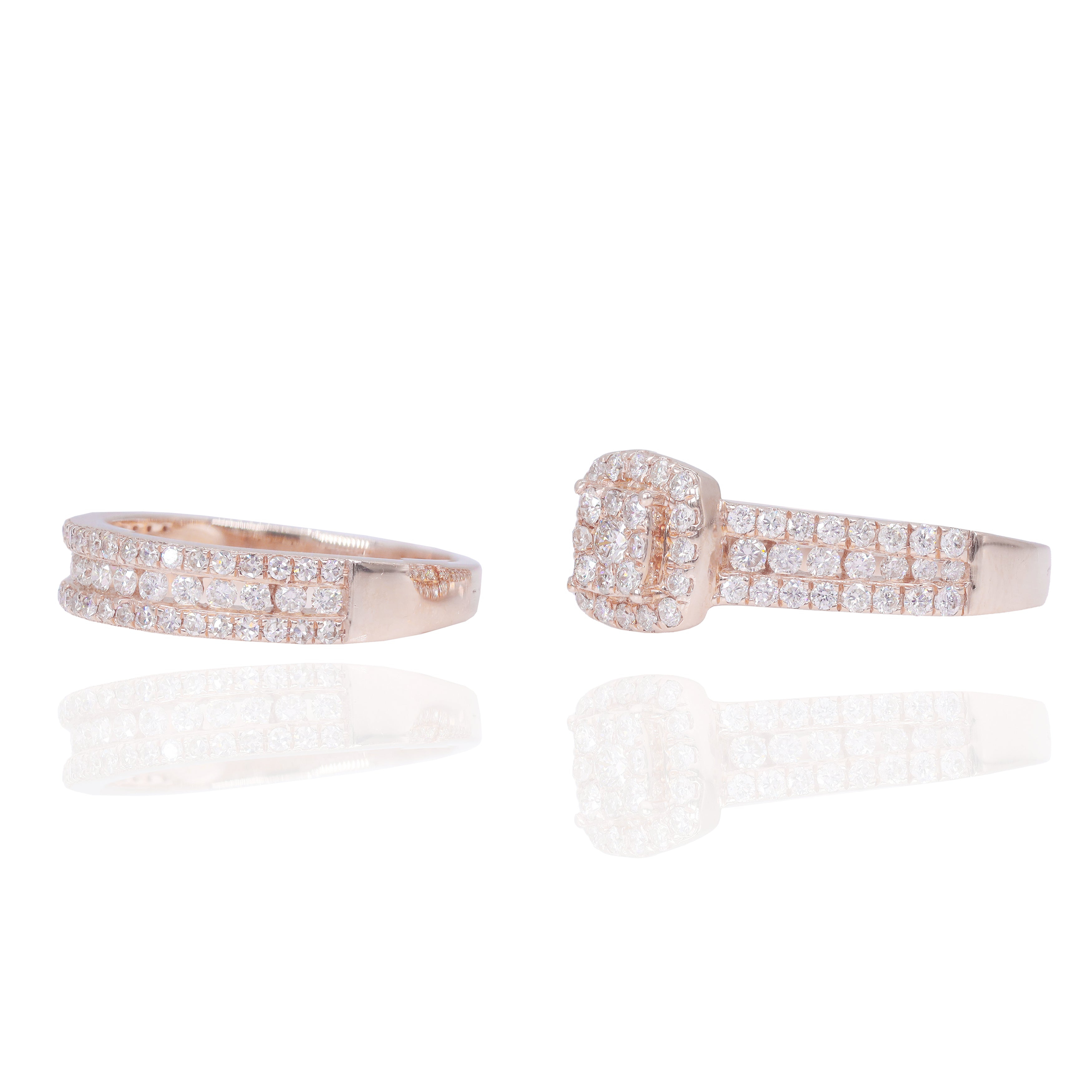 Princess Shape Diamond Engagement Ring with Halo and 3 Row Band