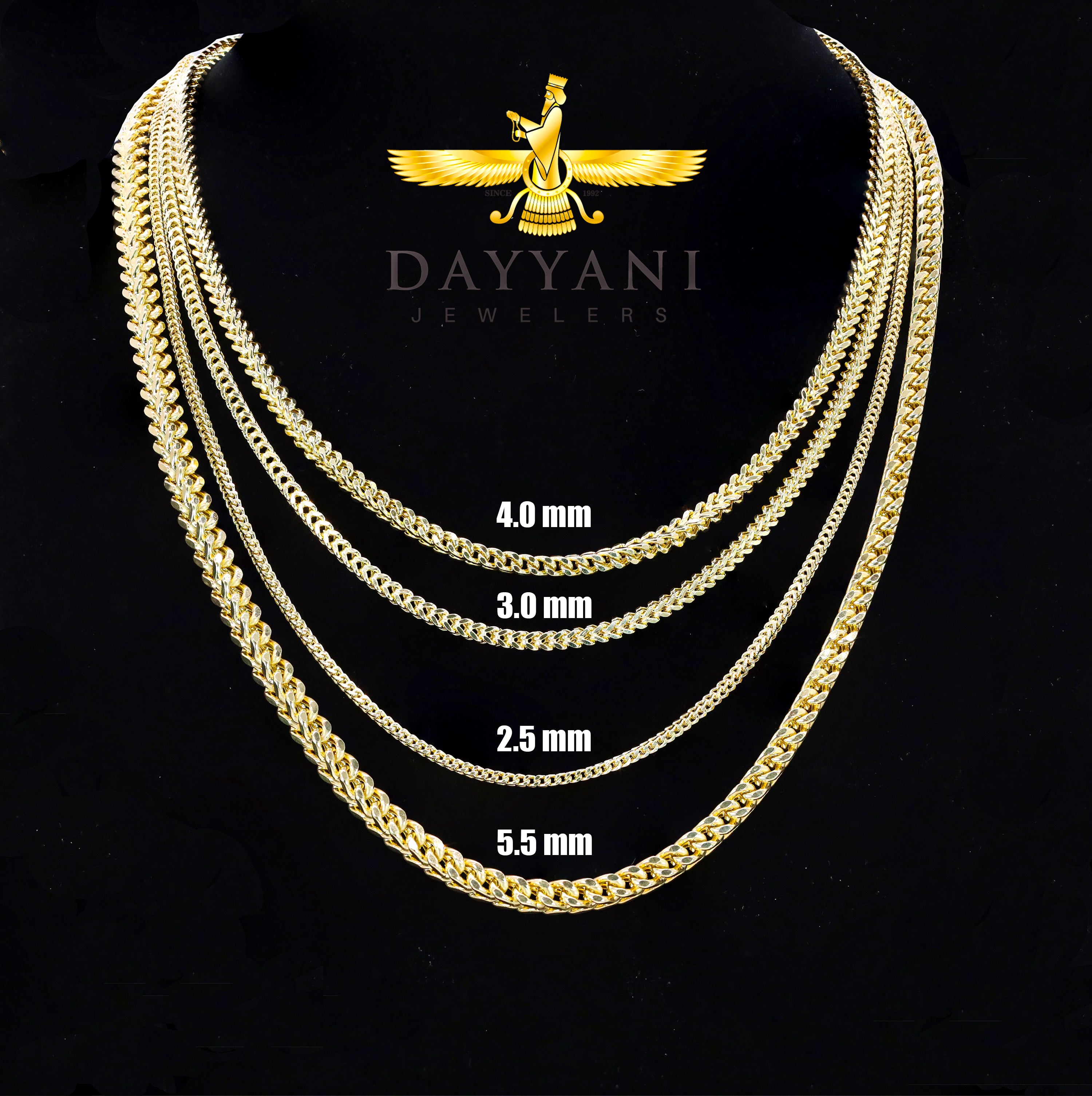 10KT Semi-Solid Square Franco Yellow Gold Chain