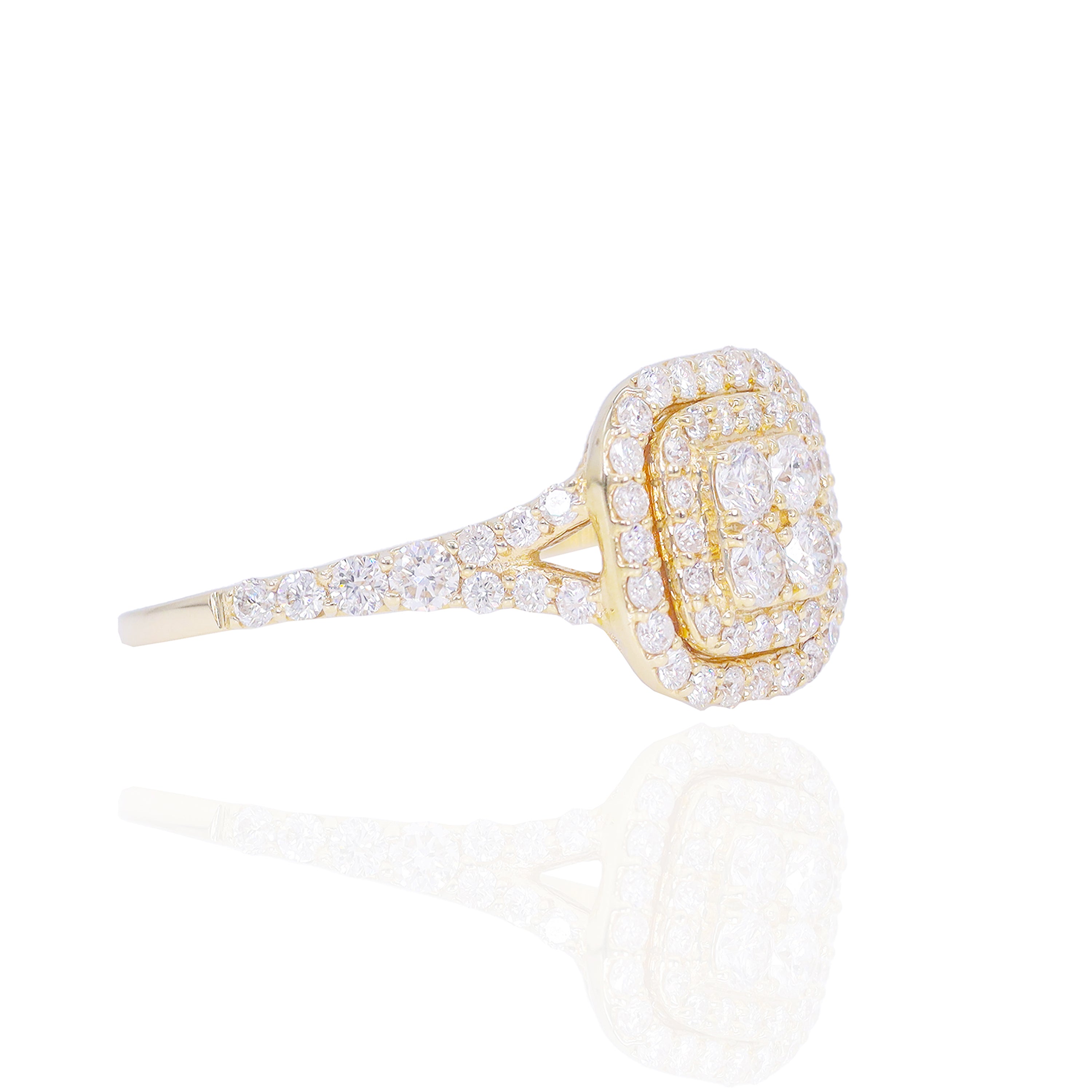 Round Center Diamonds with Double Halo Square Shaped Diamond Engagement Ring