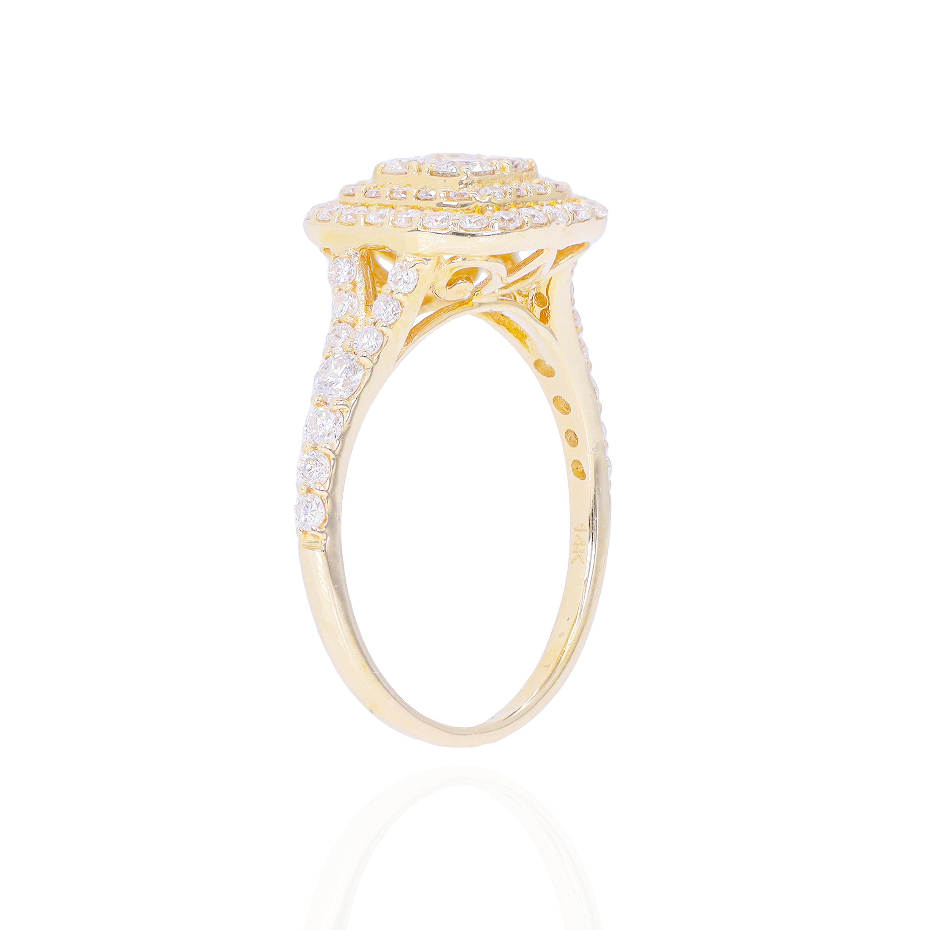 Round Center Diamonds with Double Halo Square Shaped Diamond Engagement Ring
