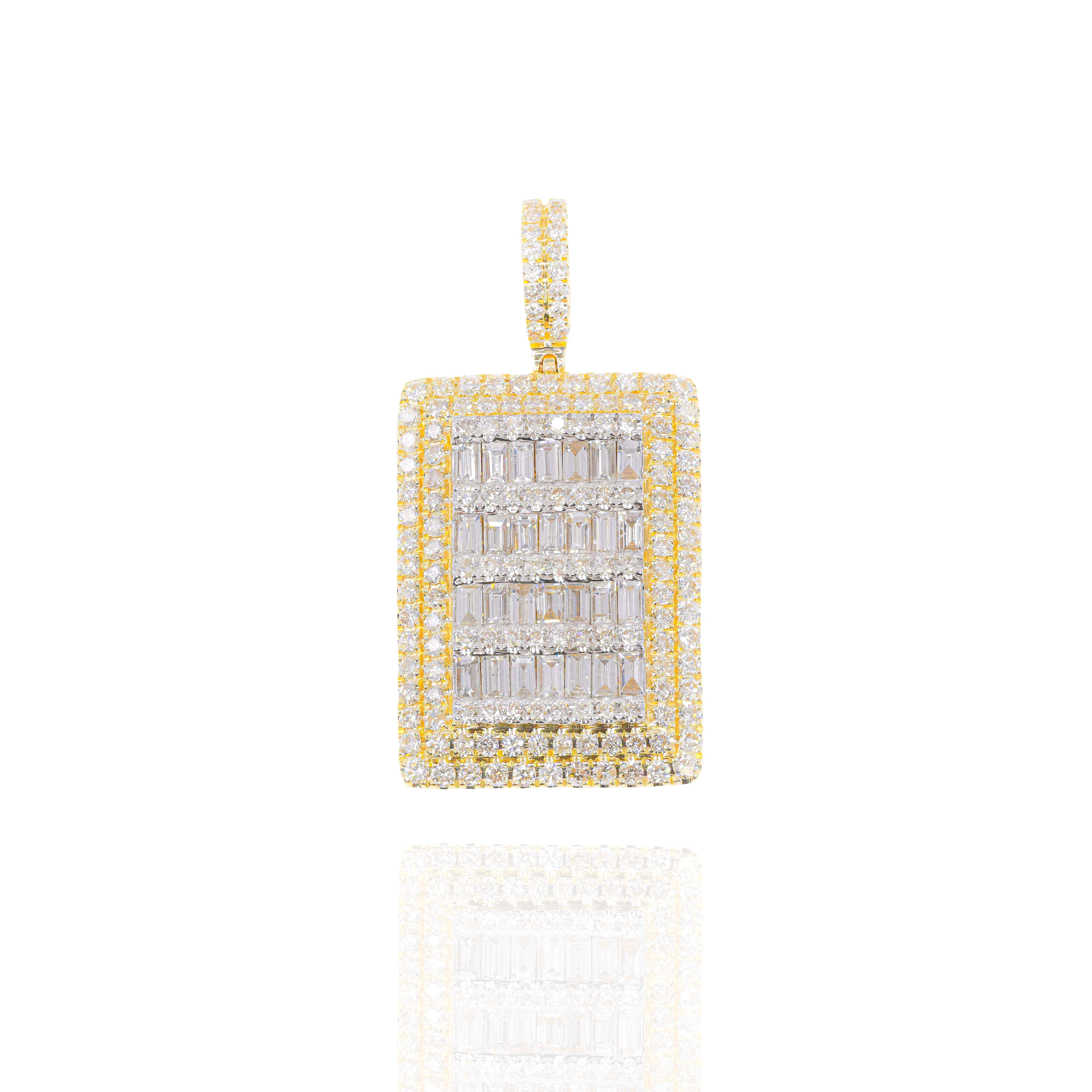 Baguette Diamond Two-Tone Square Tag Pendant