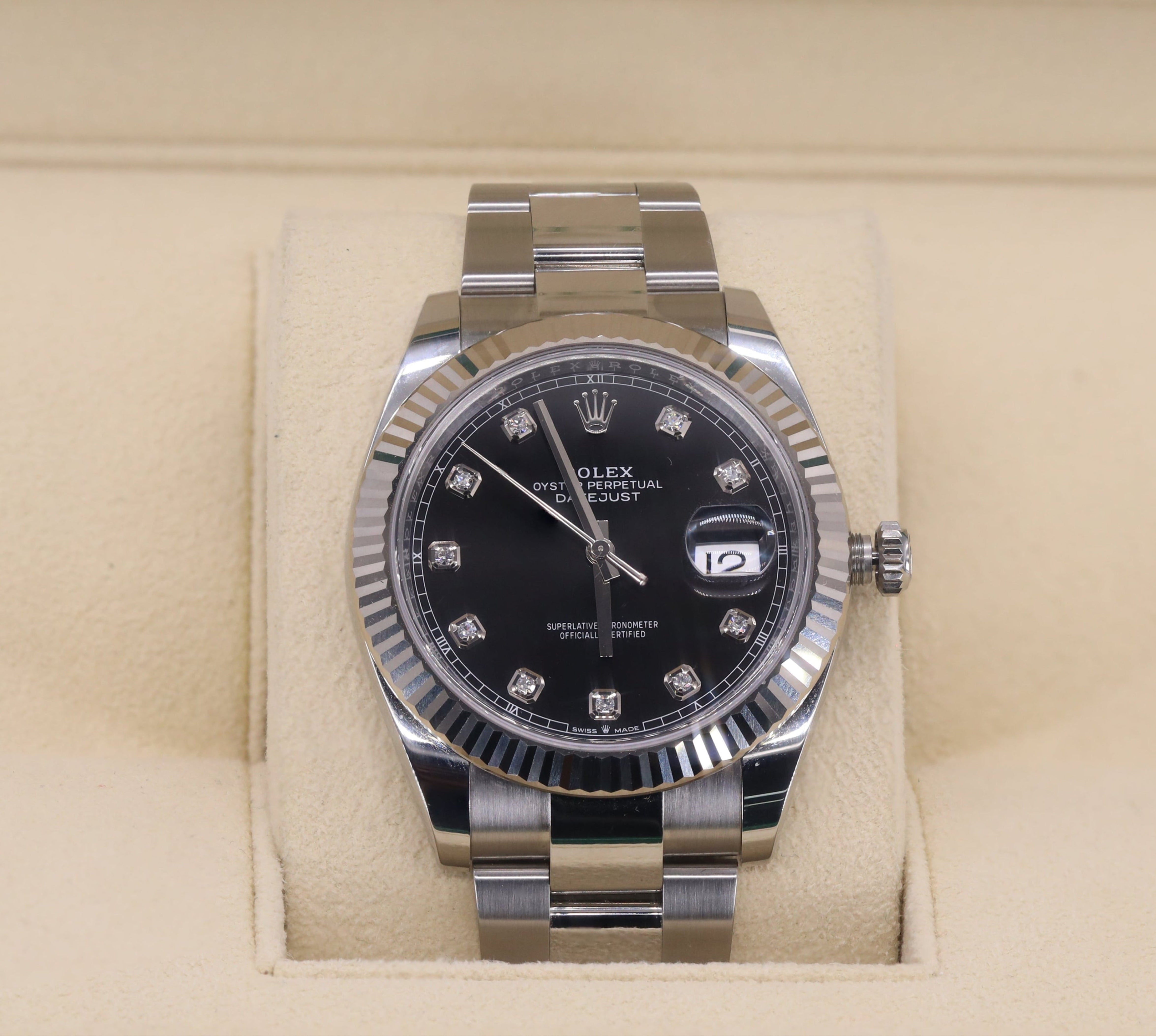 Rolex 126334 Datejust 41mm Diamond Bright Black Diamond Dial Fluted Bezel