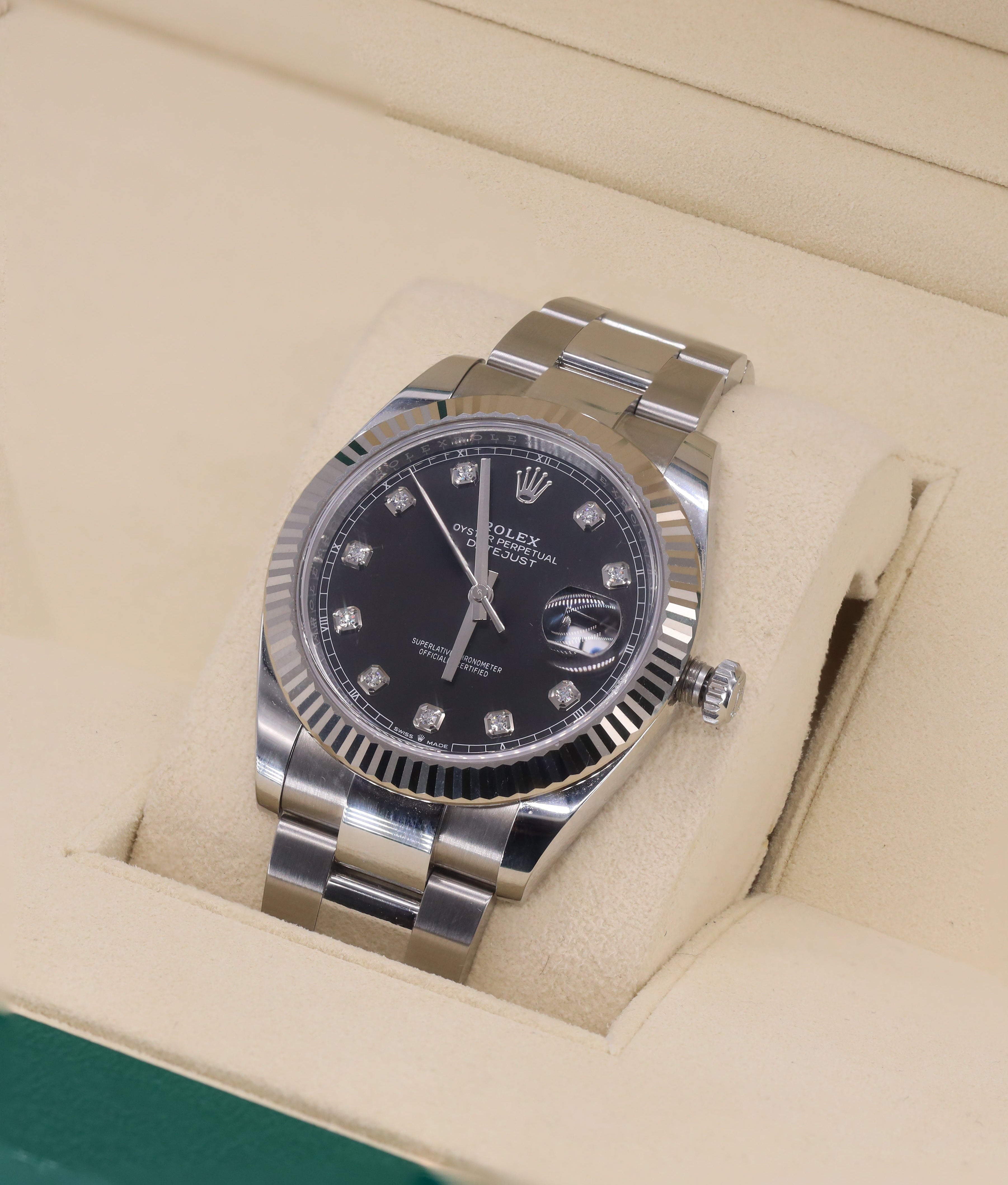 Rolex 126334 Datejust 41mm Diamond Bright Black Diamond Dial Fluted Bezel