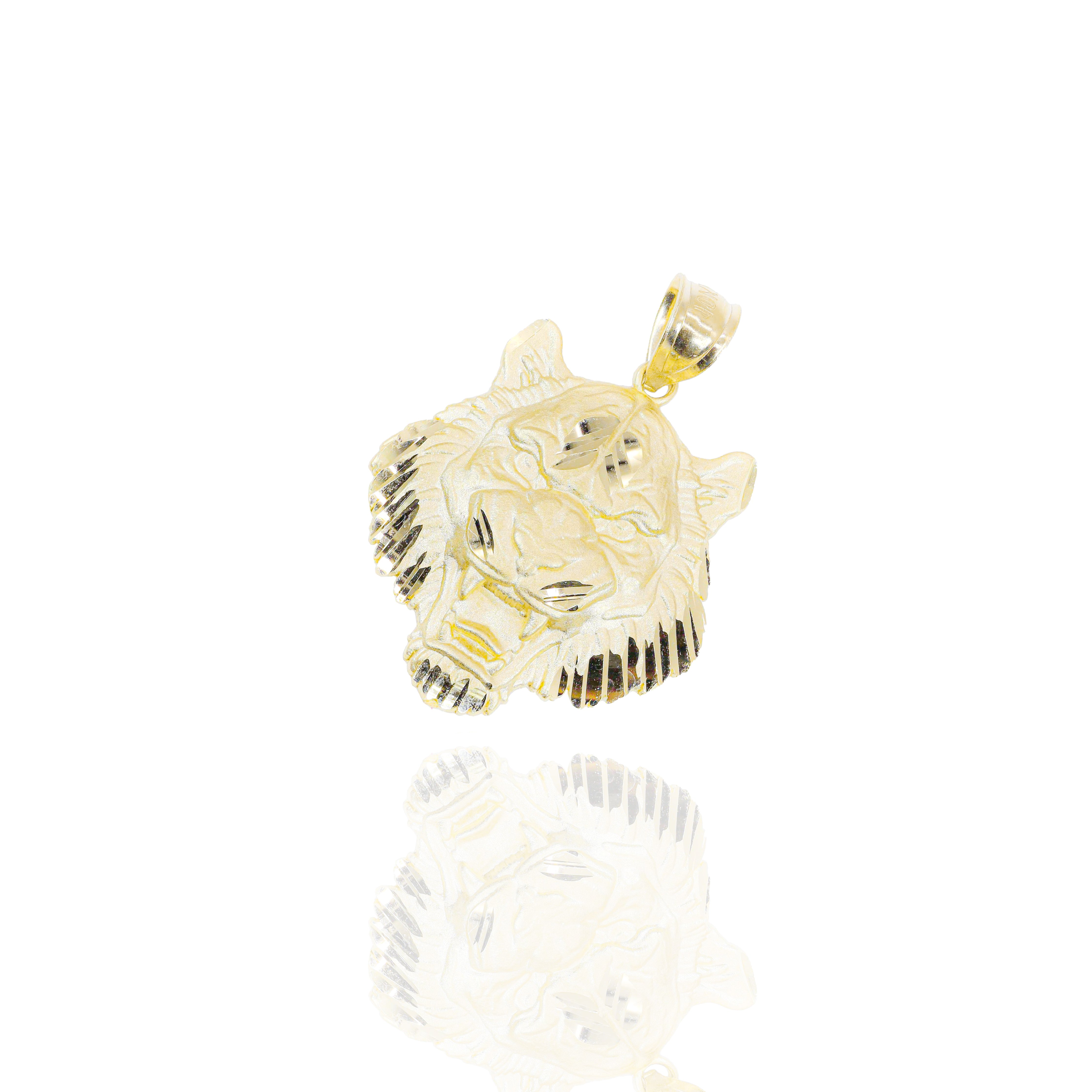 Tiger Face Solid Gold Pendant
