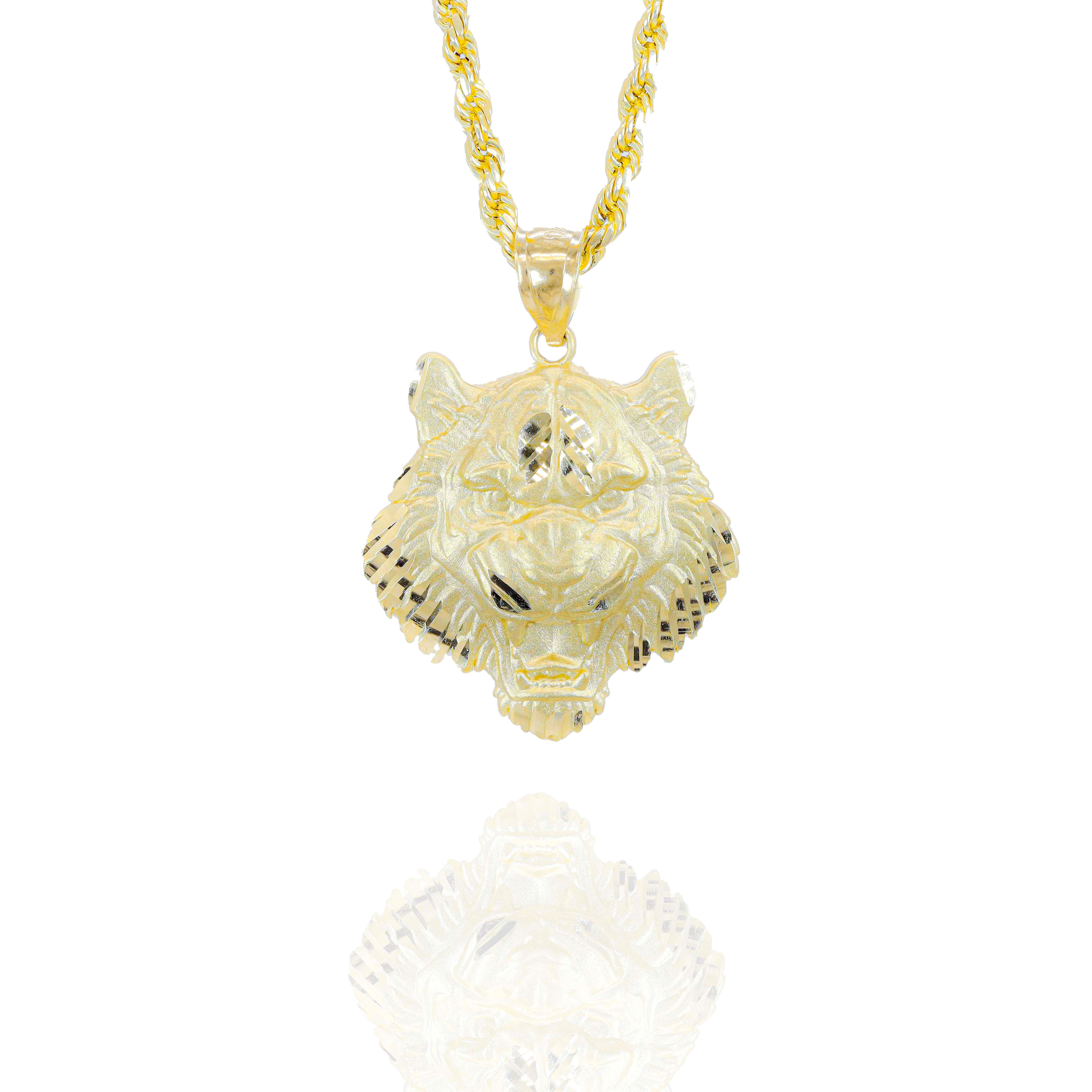 Tiger Face Solid Gold Pendant