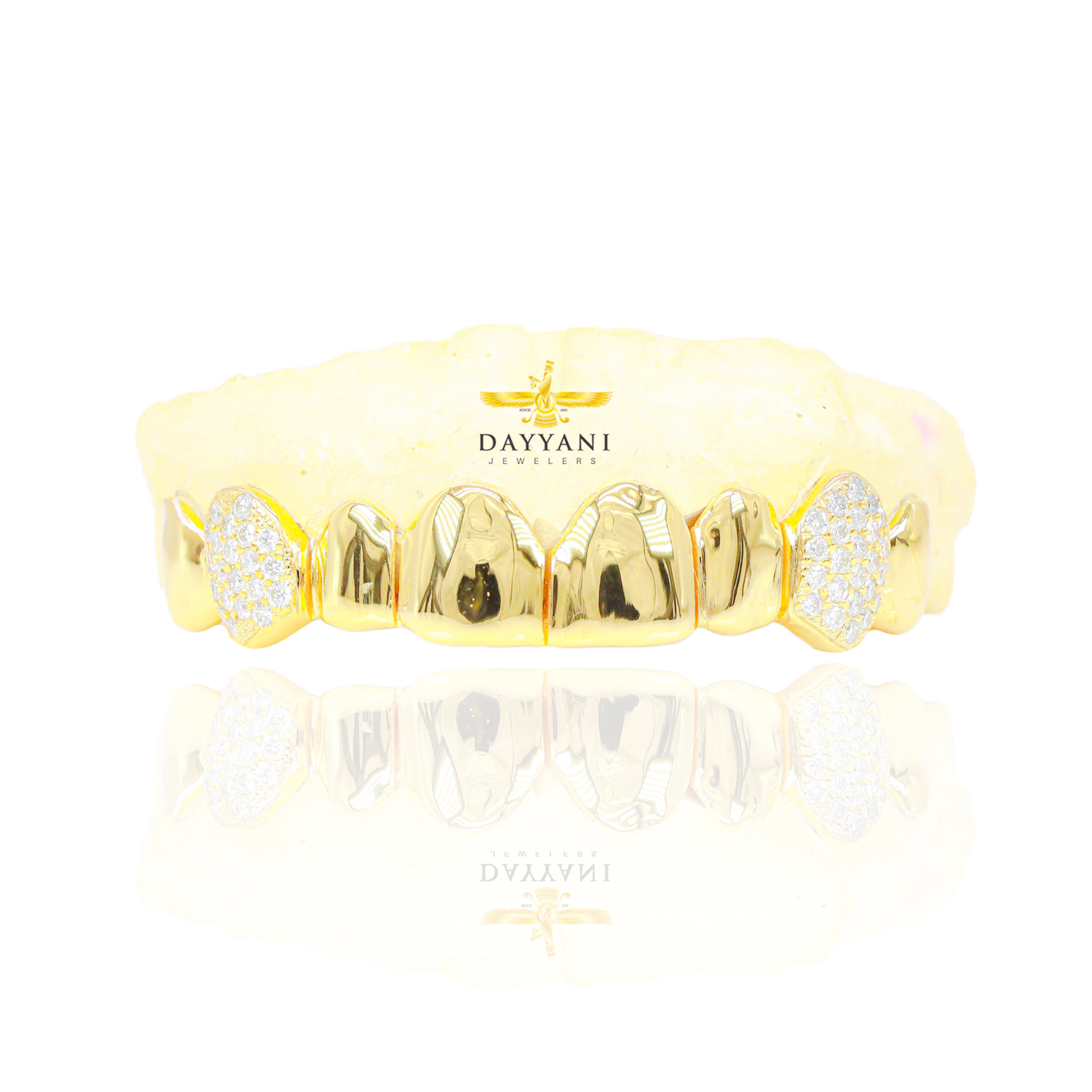 Custom 6 OR 8 Teeth Solid Gold Grillz with Diamond Fangs Gold Grillz
