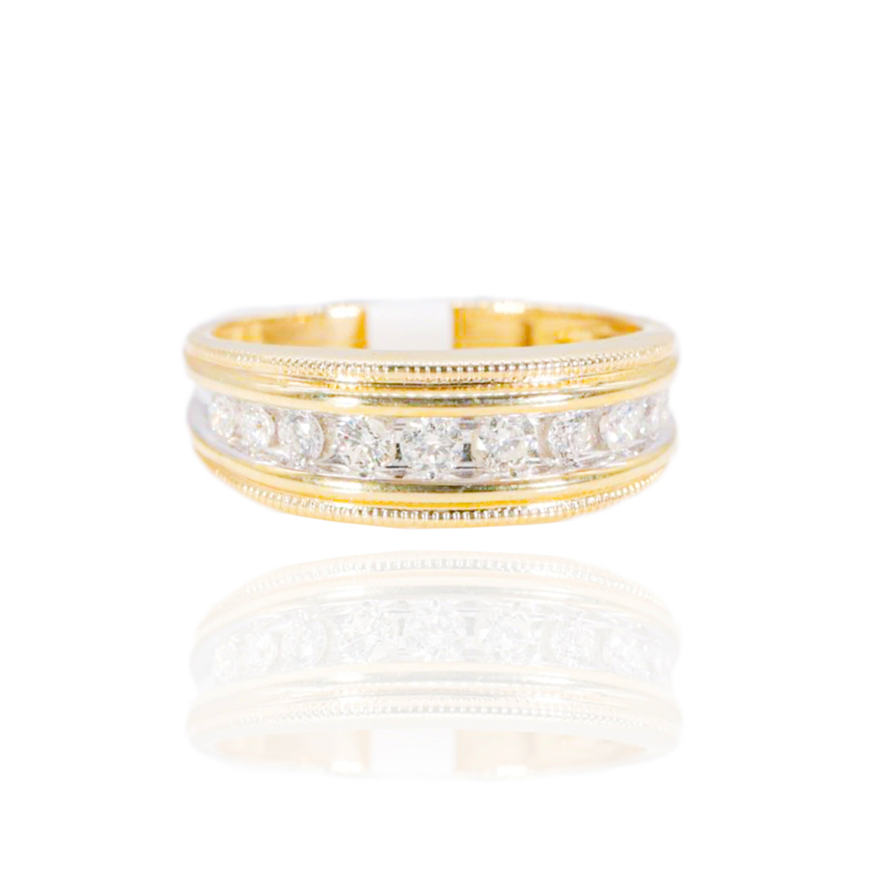 One Row 5 Pointer Diamond Two-Tone Gold Band Ring