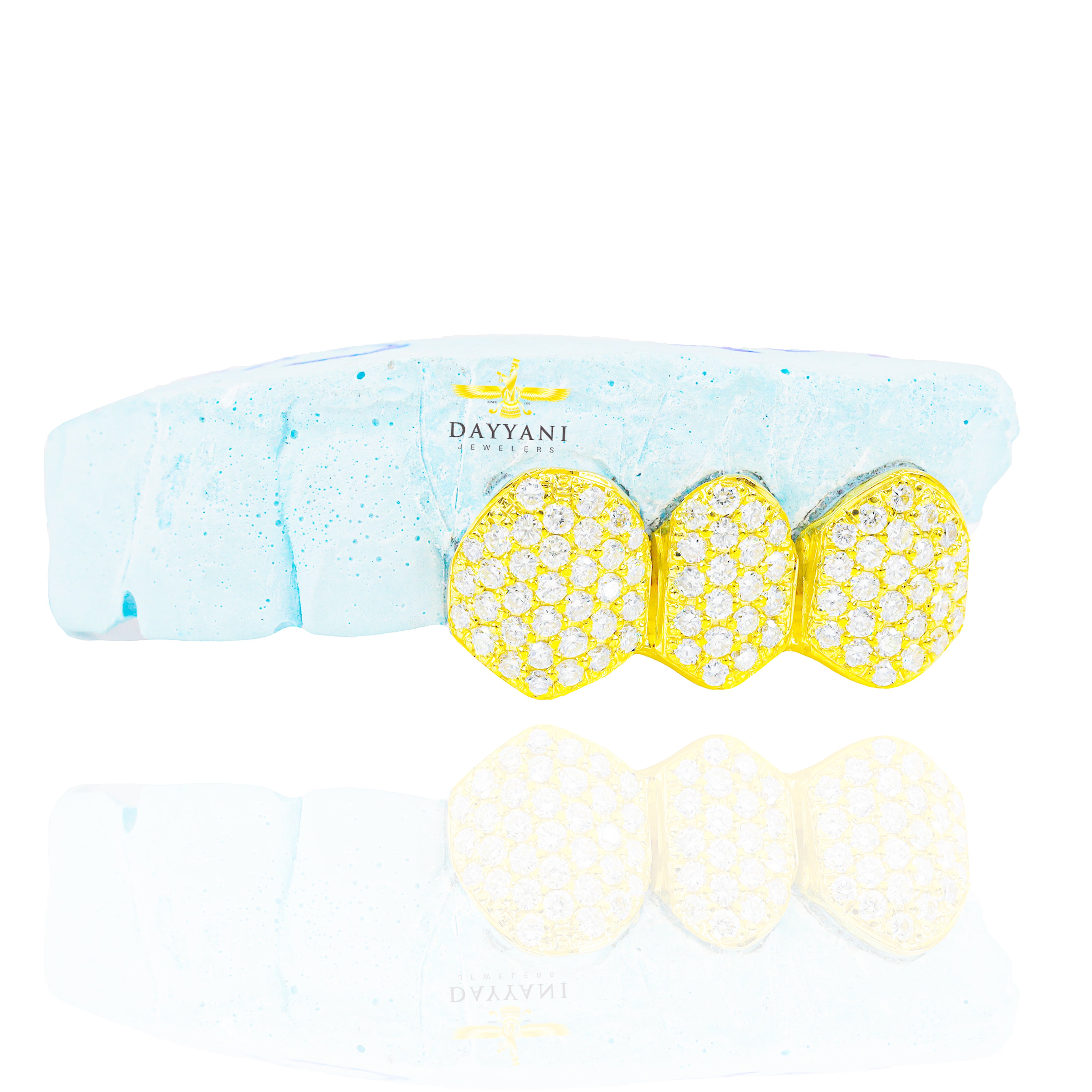 Custom ANY 3 Teeth Diamond (Connected) Gold Grillz