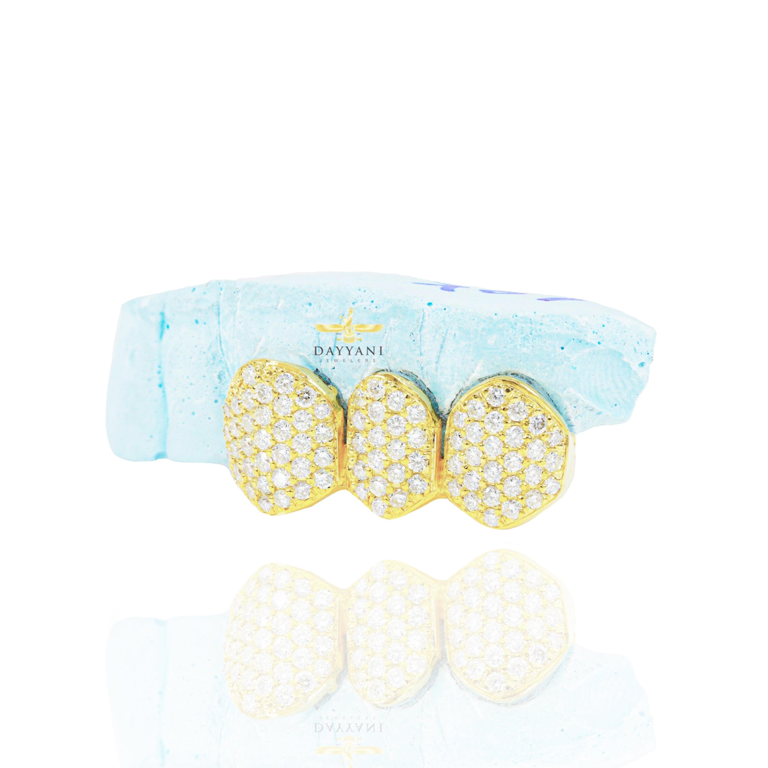 Custom ANY 3 Teeth Diamond (Connected) Gold Grillz