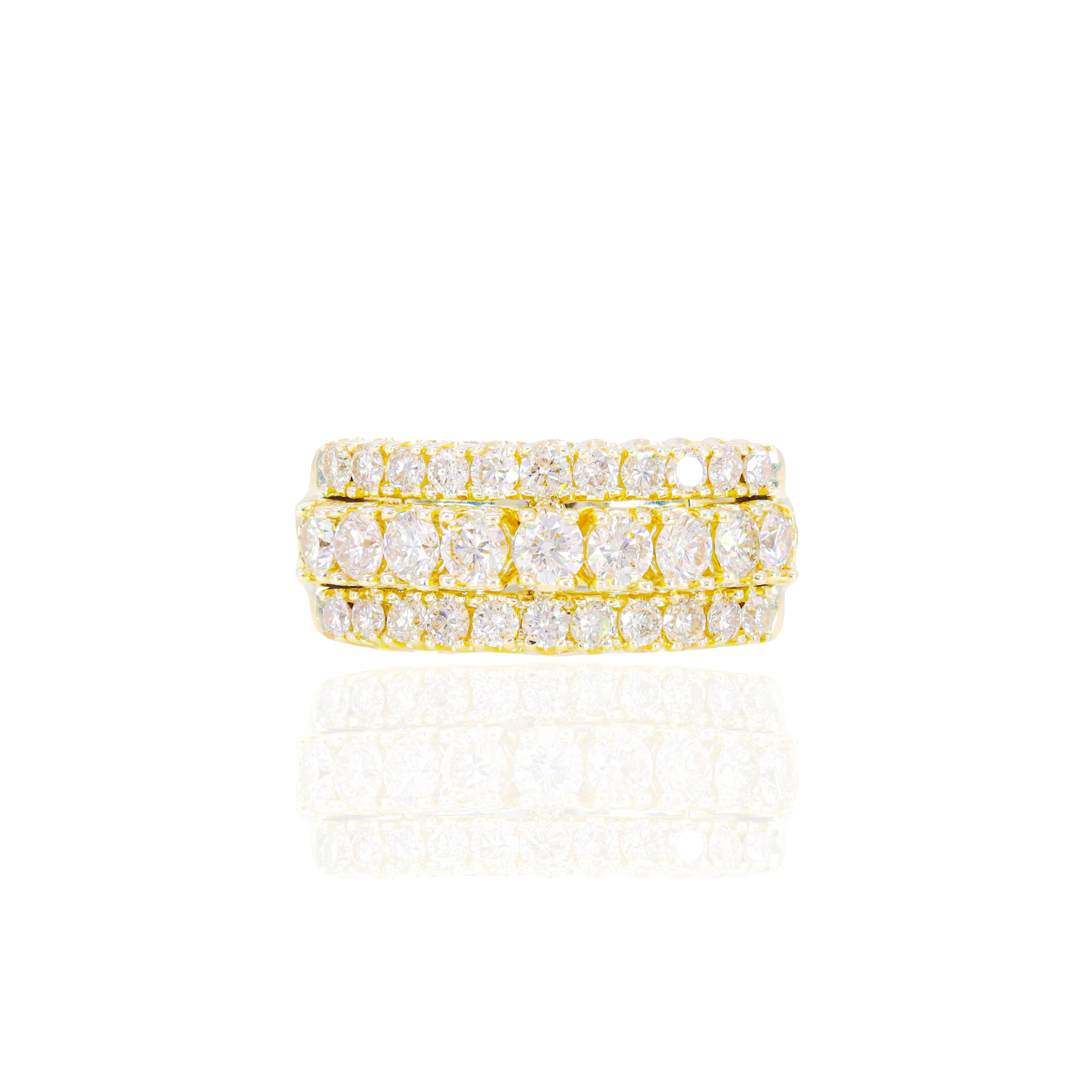 3 Row Big Pointer Round Diamond Ring