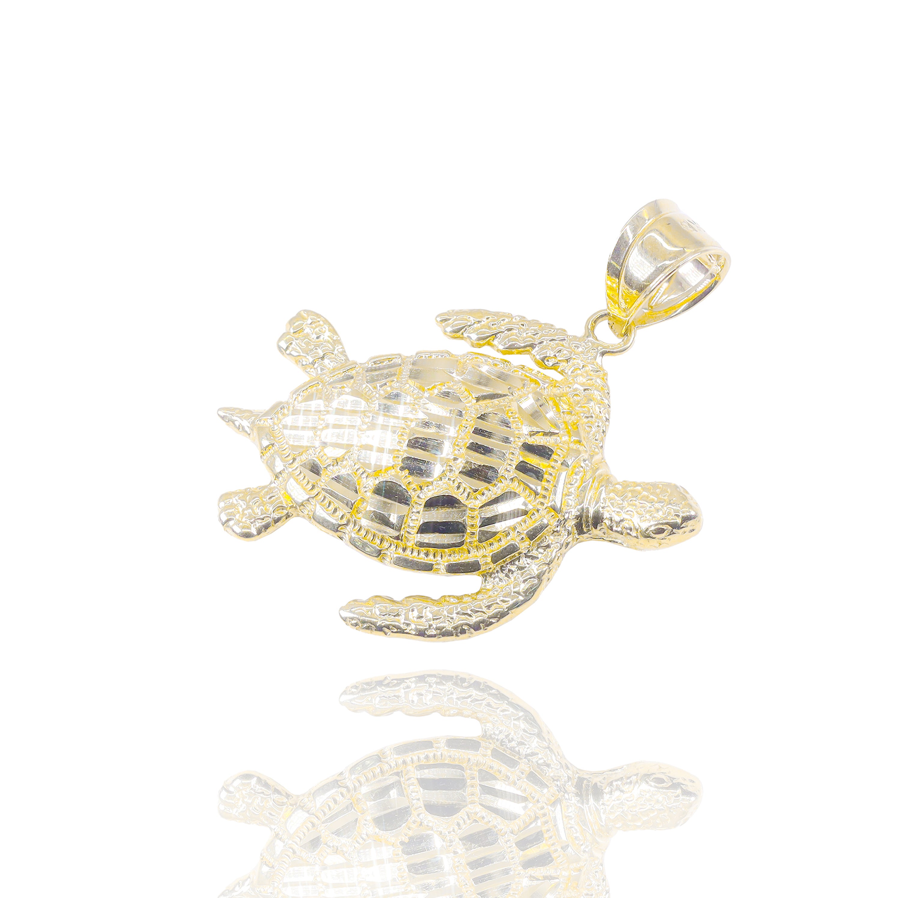 Solid Gold Diamond Cut Sea Turtle Pendant