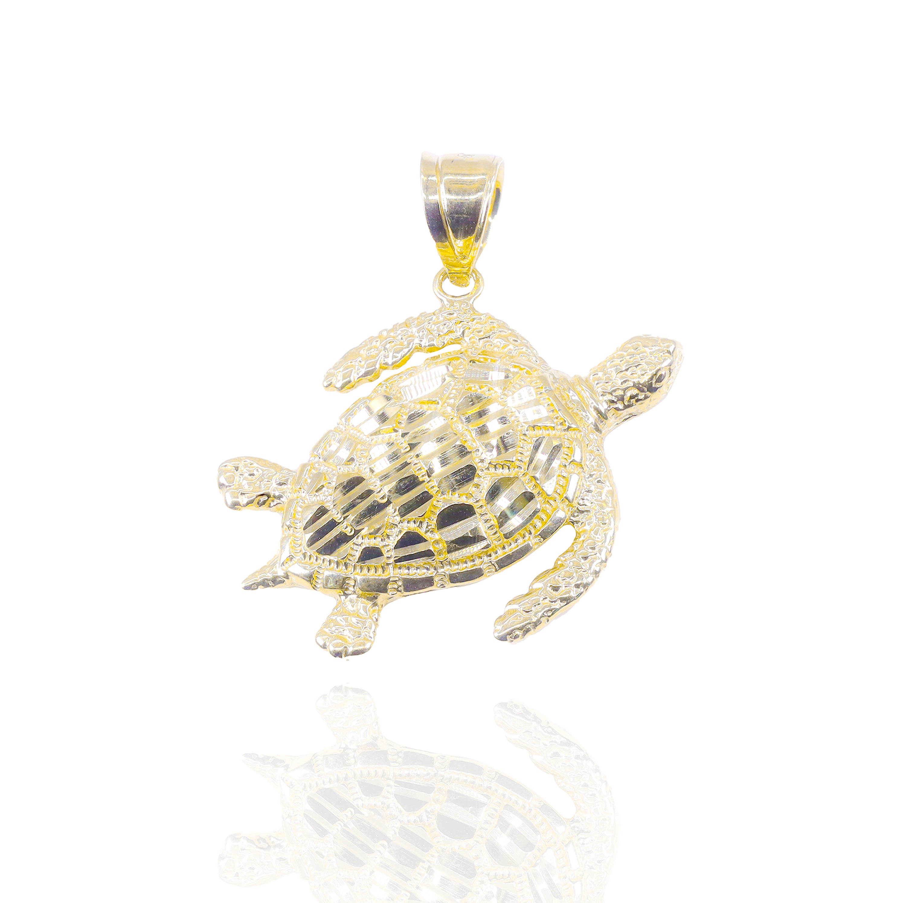 Solid Gold Diamond Cut Sea Turtle Pendant