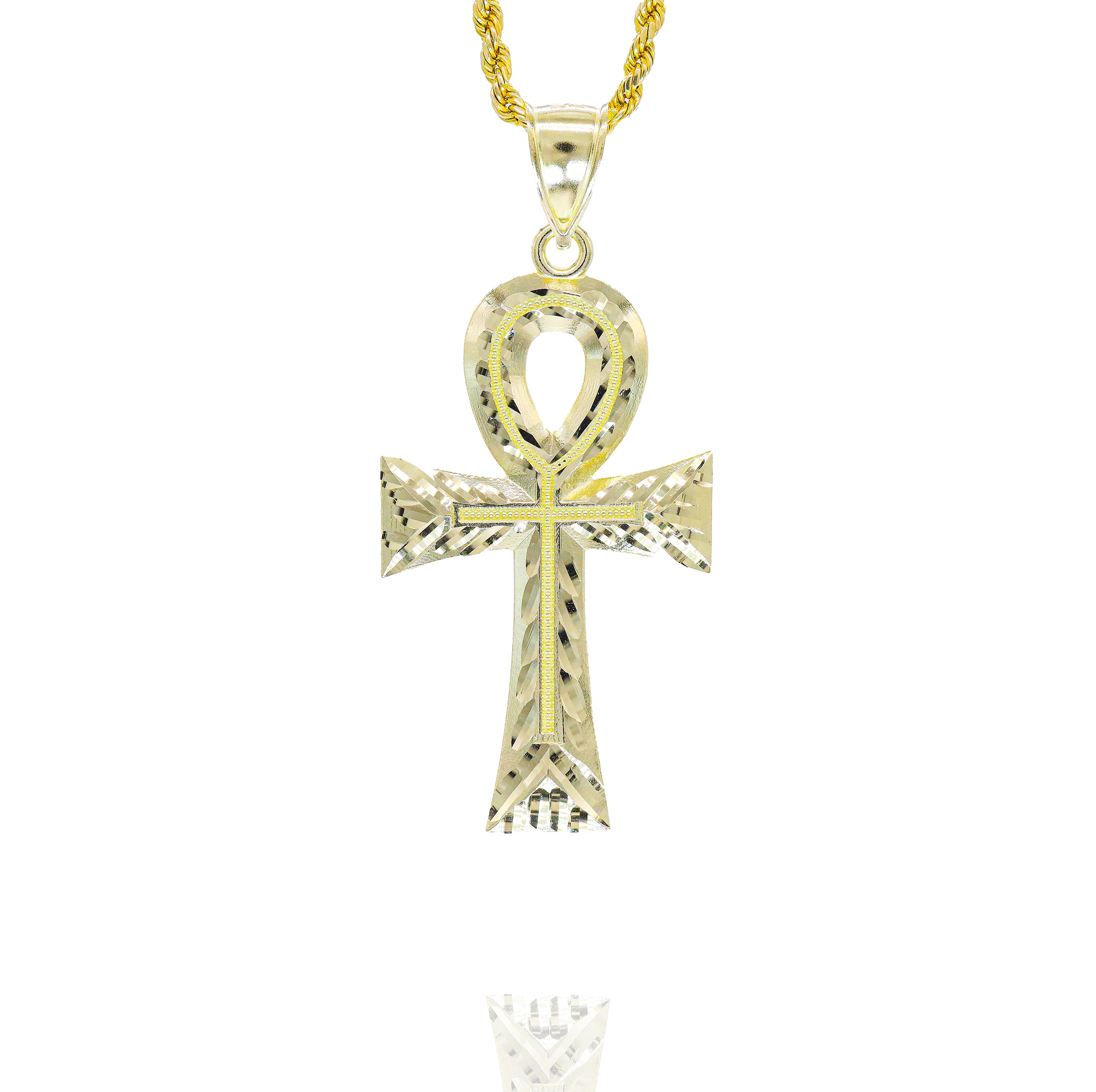 10KT Yellow Gold Small/Large Fluted Ankh Solid Gold Pendant