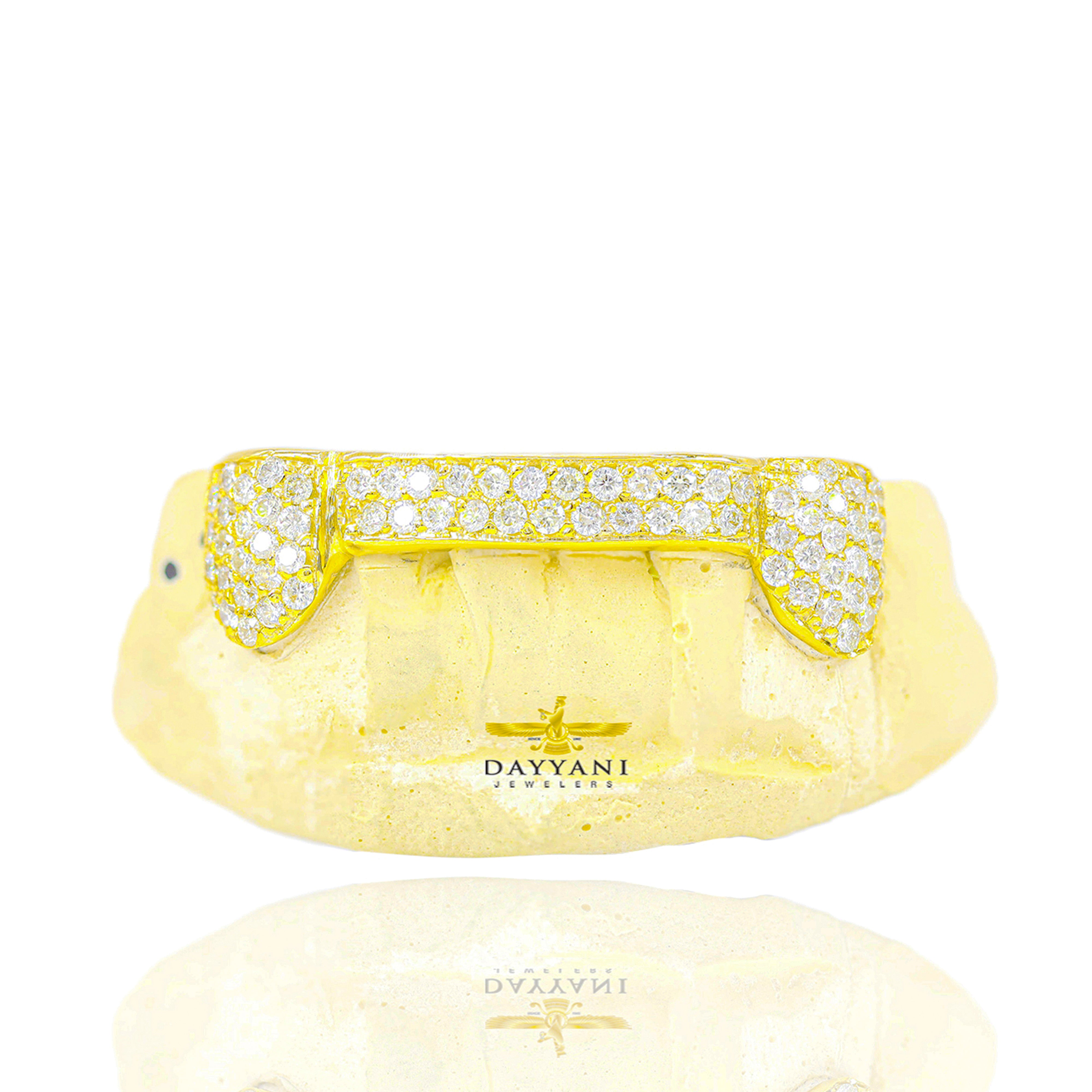 Custom Two Row Diamond Bar with Diamond Fangs Gold Grillz