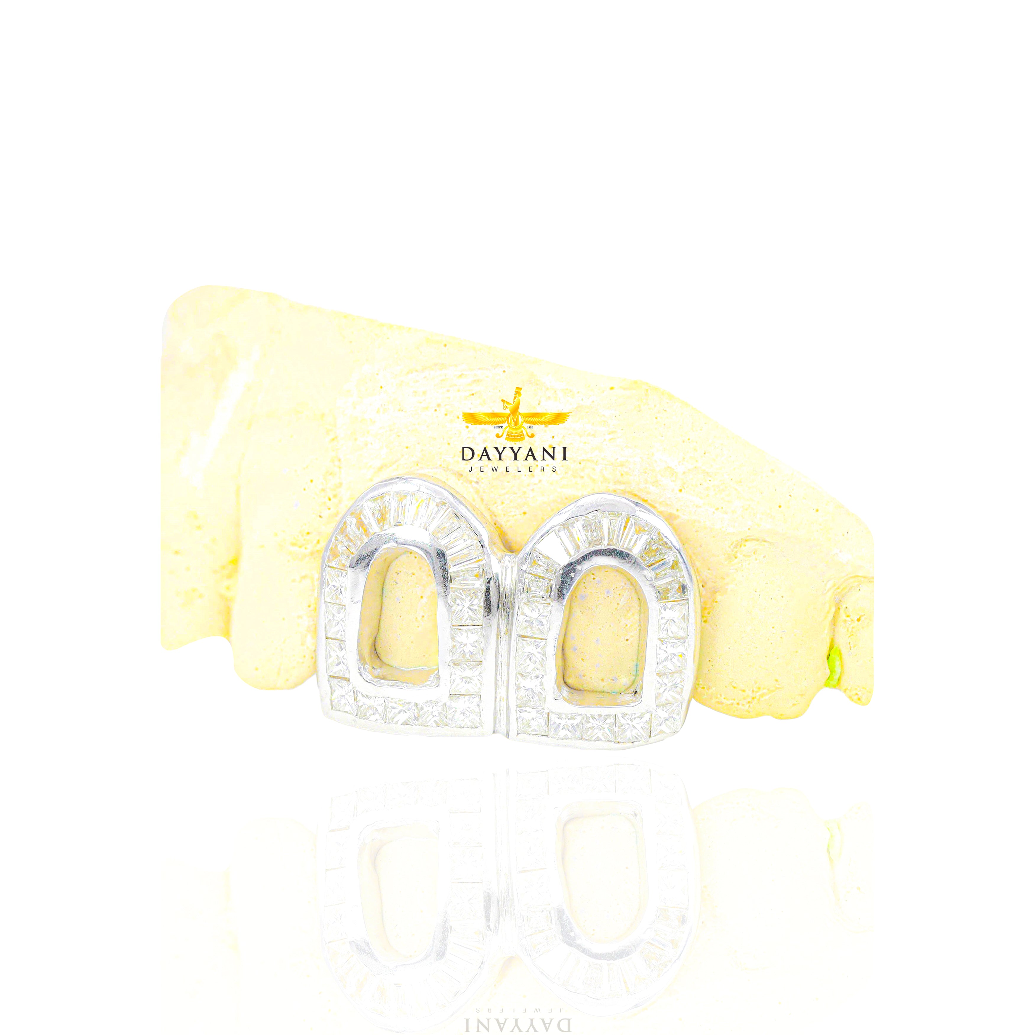 Custom VS Diamond HYBRID Open Face Princess Cut & Baguette Diamond Grillz (Invisible Setting)