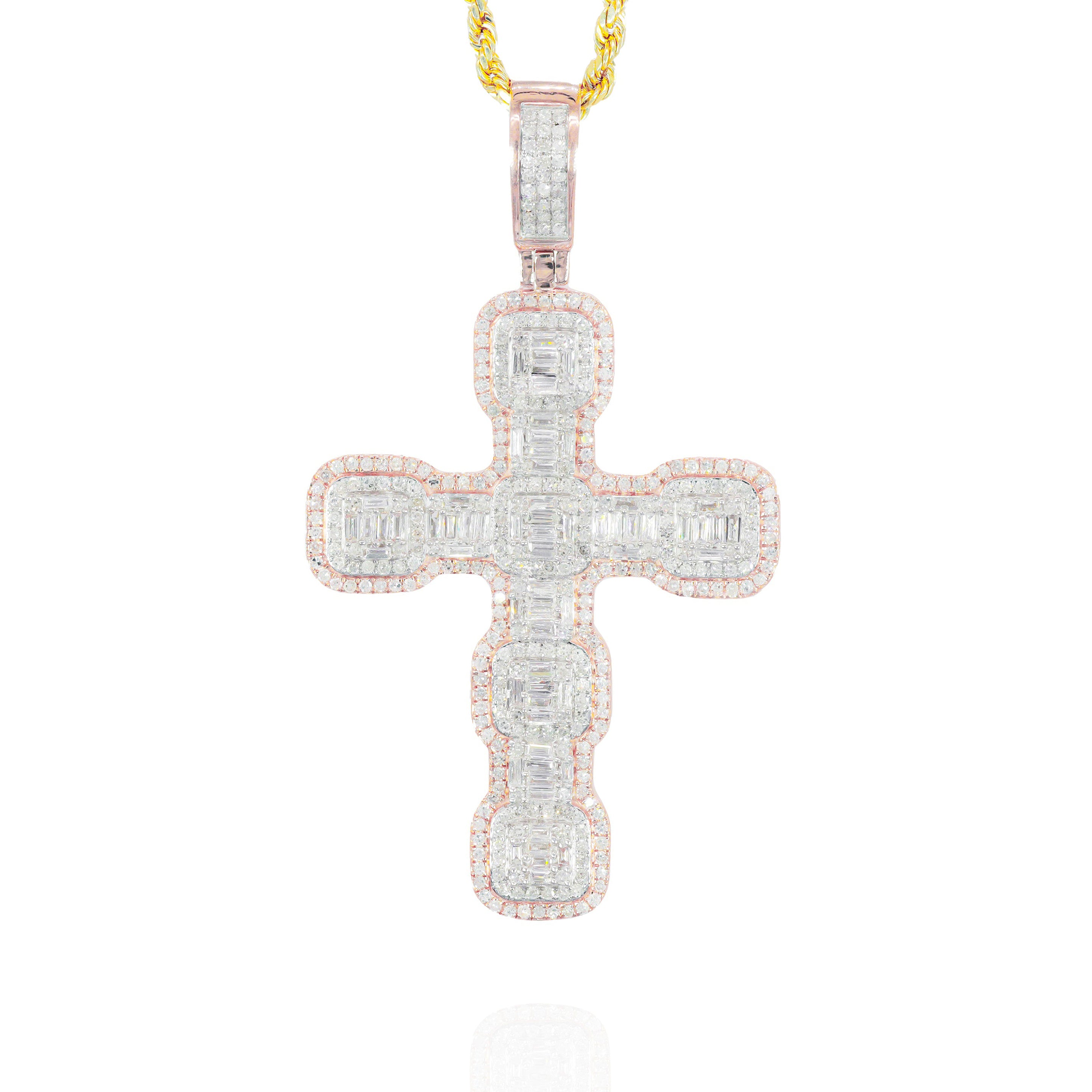 Two-Tone Baguette Diamond Cross
