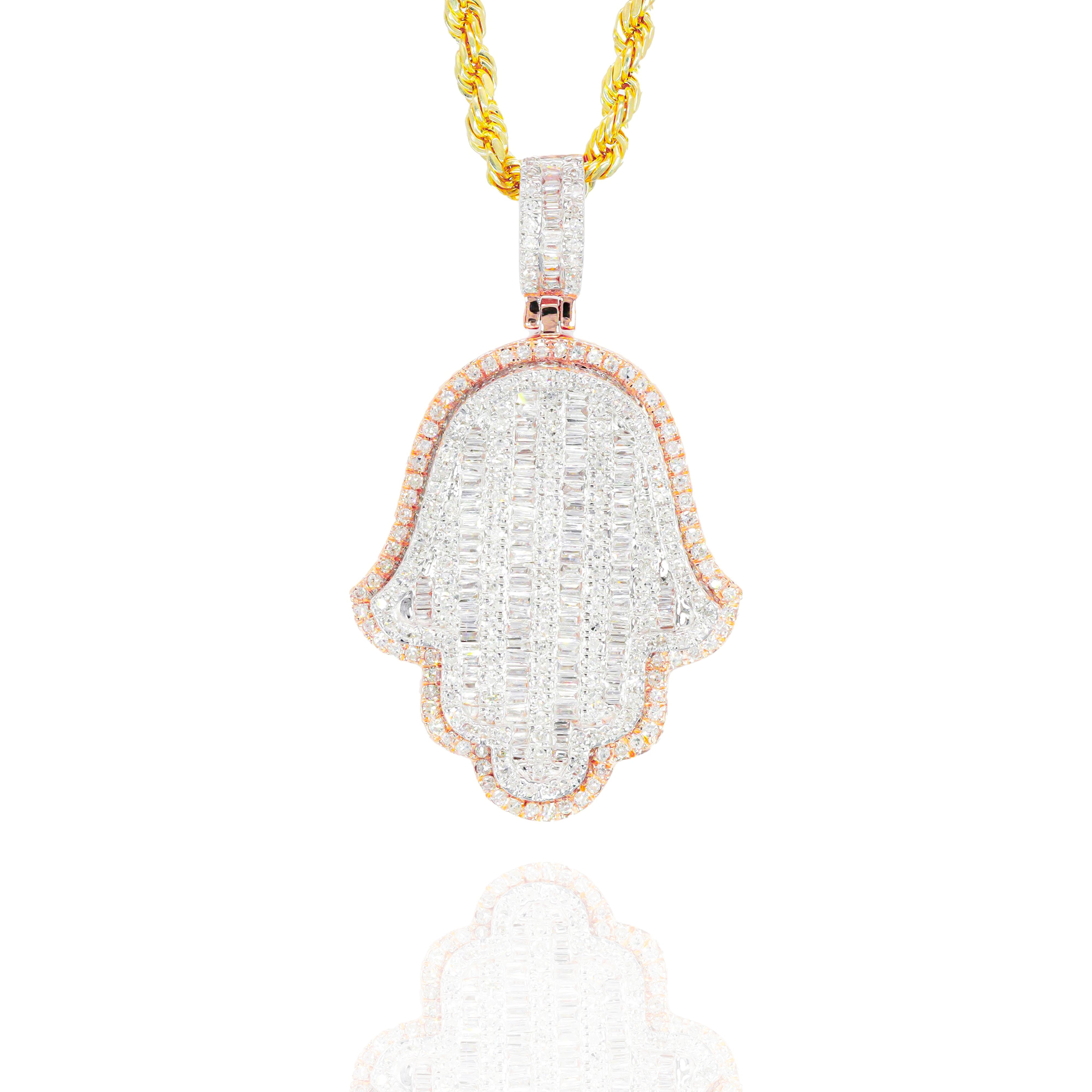 Two-Tone Hamza Hand Baguette Pendant