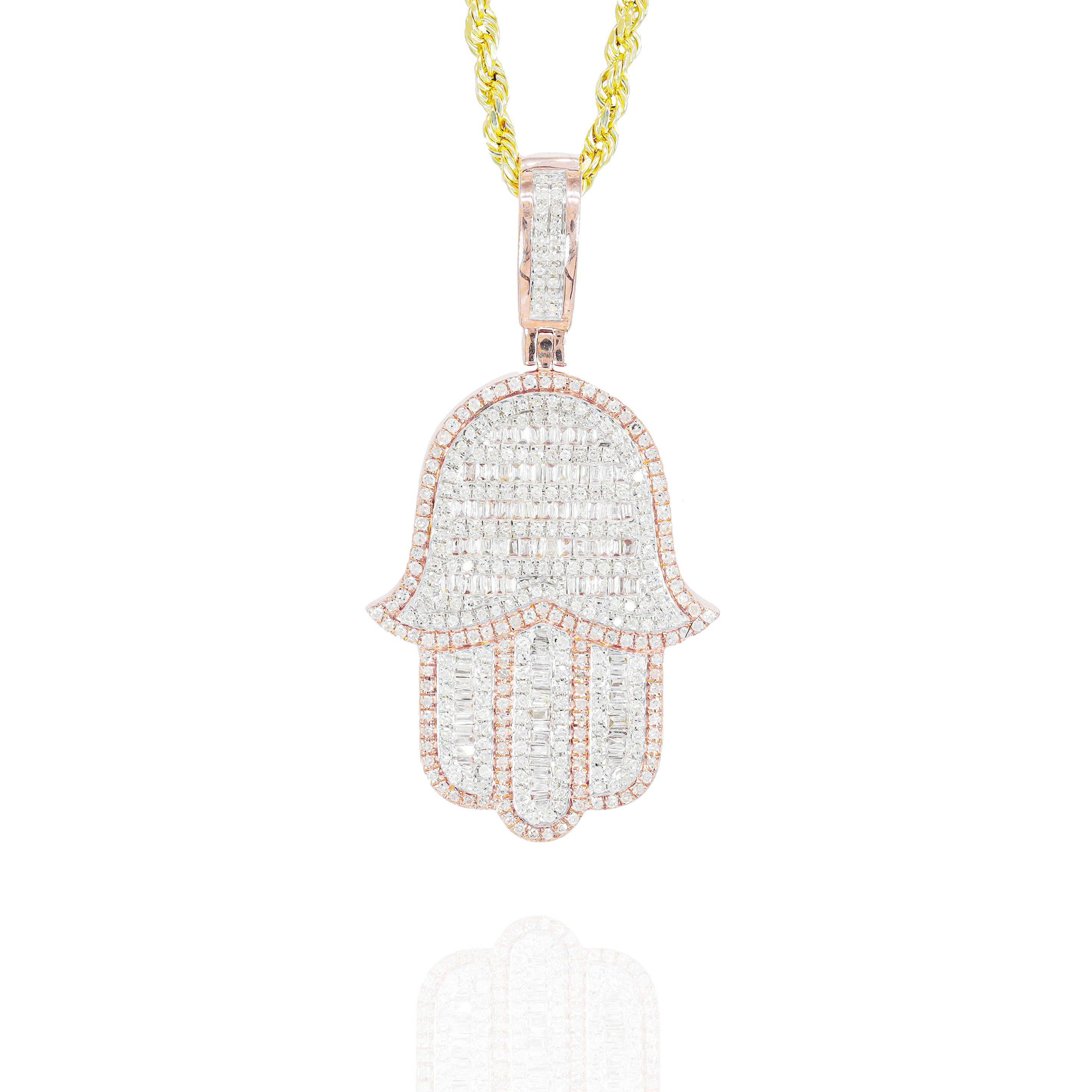Hamza Hand Two-Tone Baguette Diamond Pendant