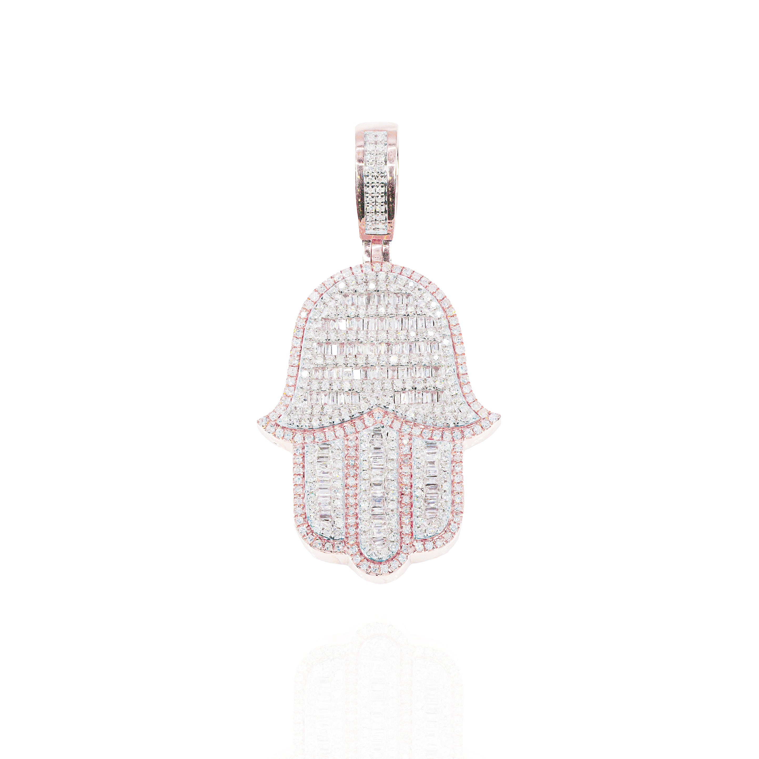 Hamza Hand Two-Tone Baguette Diamond Pendant