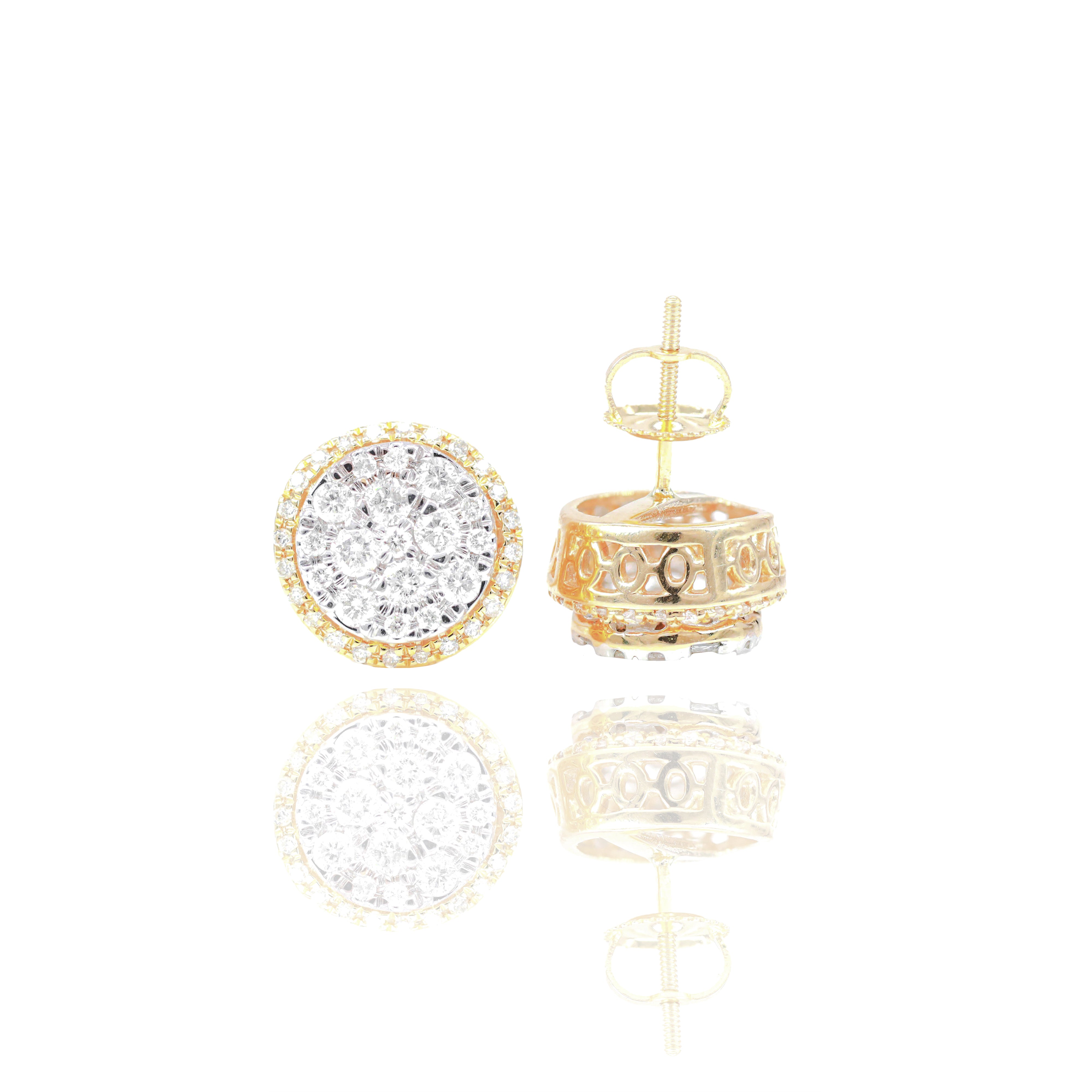 Two-Tone Round Cluster Diamond Earrings