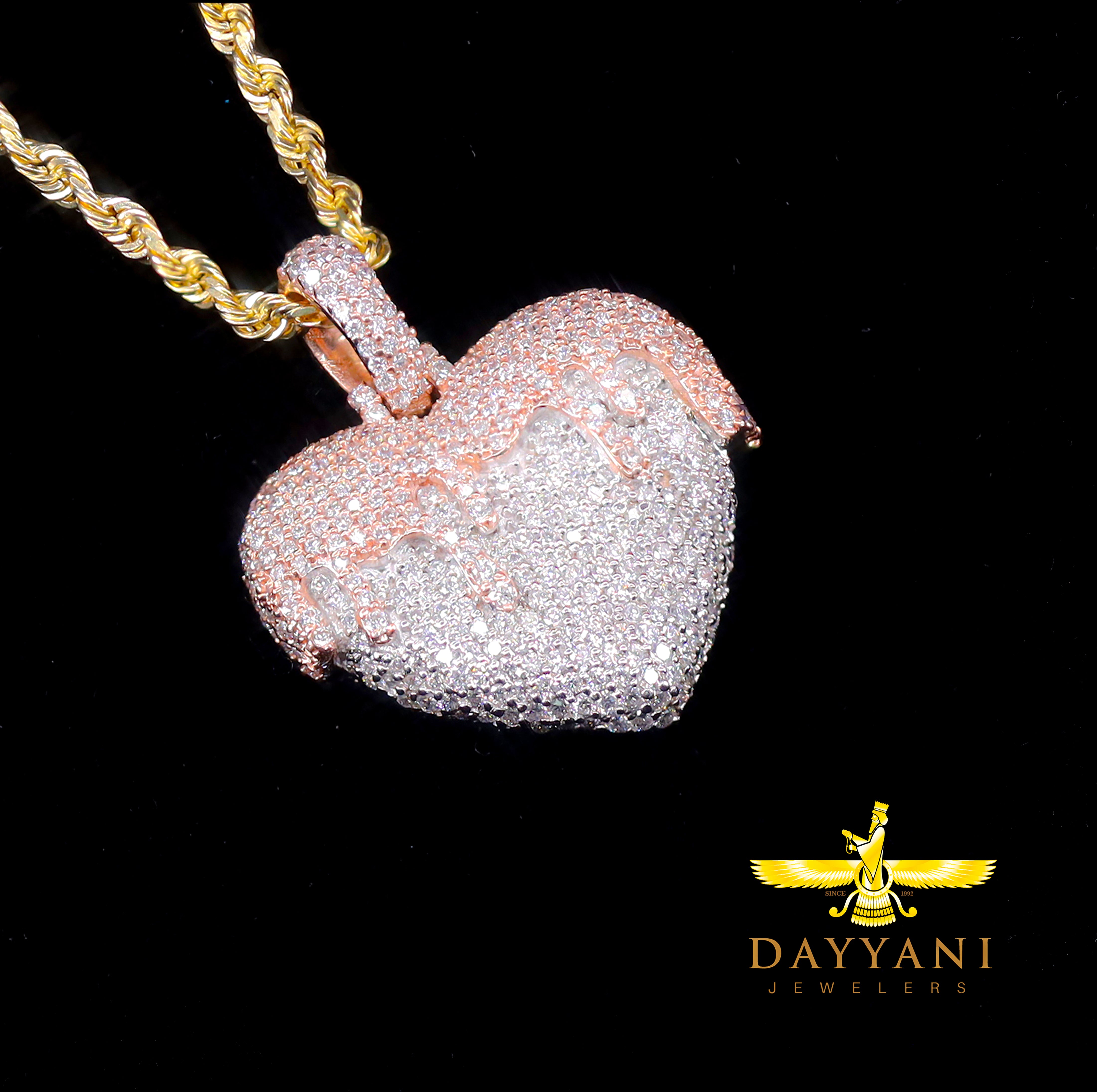 Two-Tone Drip Heart Diamond Pendant