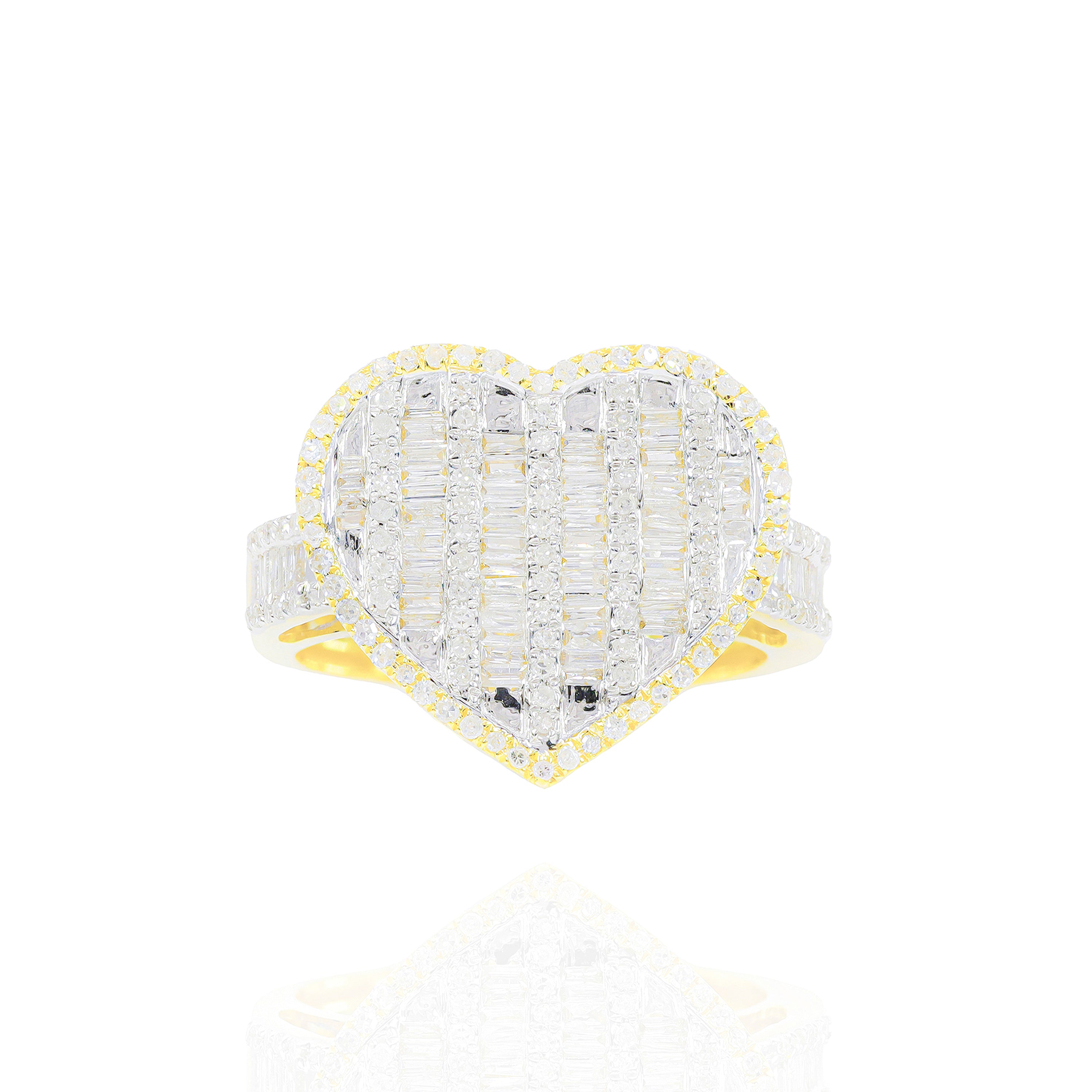 Baguette & Round Diamond Heart Ring
