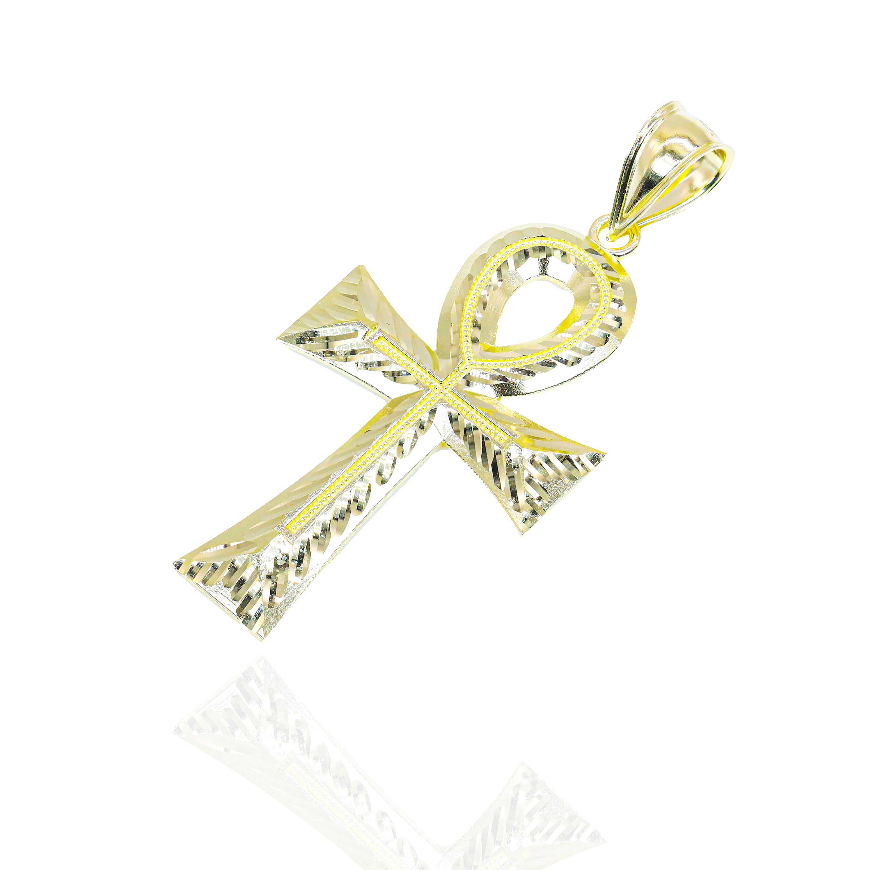 10KT Yellow Gold Small/Large Fluted Ankh Solid Gold Pendant
